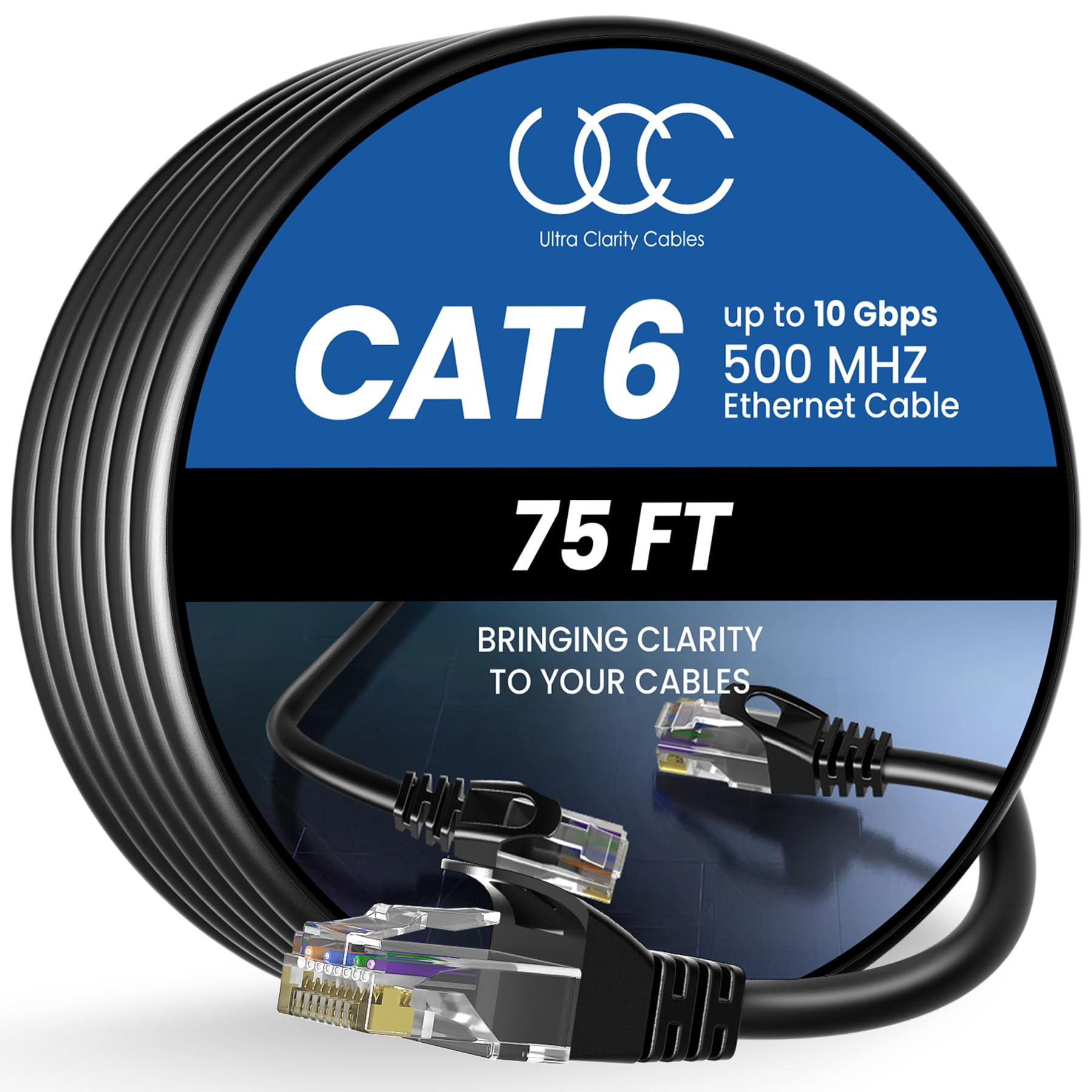 Ultra Clarity Cables Cat 6 Ethernet Cable 100 ft, Outdoor&Indoor 10Gbps Ethernet Cable, High Speed Cat6 Cable RJ45 LAN Internet Cable for Computer, Router, Modem, PS4/5, Xbox, Gaming - Black