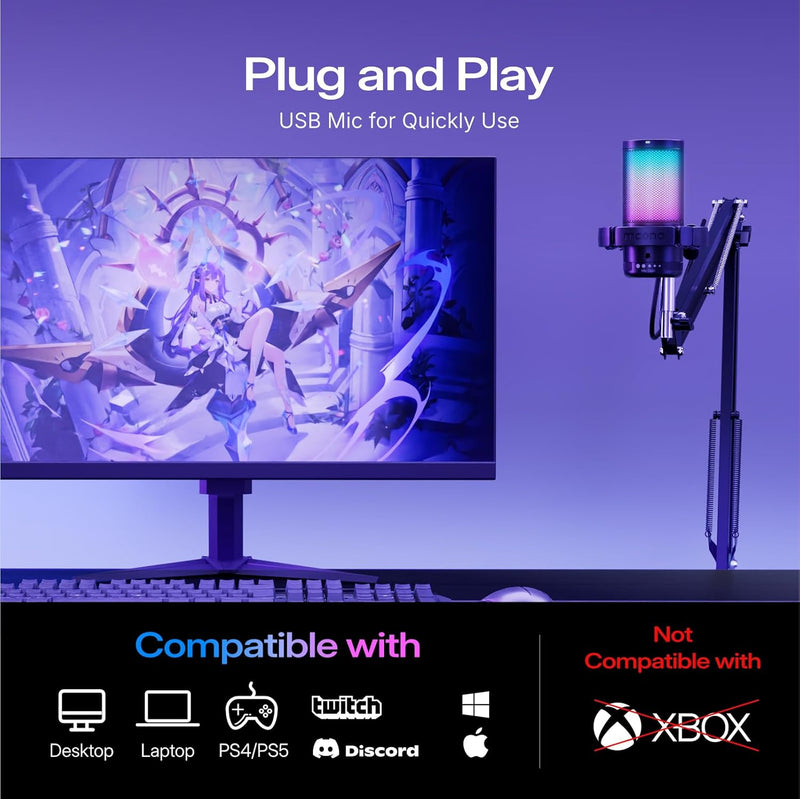 MAONO Gaming USB Microphone, Noise Cancellation Condenser Mic with Mute, Gain, Monitoring, Boom Arm Mic for Streaming, Podcast, Twitch, YouTube, Discord, PC, Computer, PS4, PS5, Mac, GamerWave DGM20S