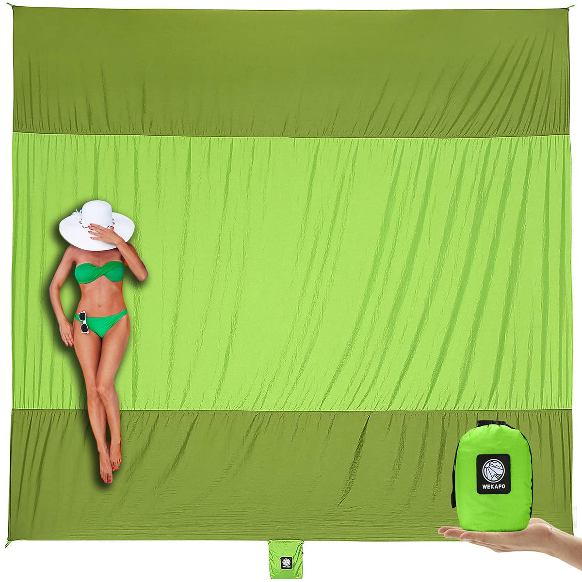 WEKAPO Beach Blanket Sandproof Waterproof, Extra Large Beach Mat, Oversized & Compact Sand Free, Quick Drying Beach Essentials for Vacation, Cruise, Picnic & Camping with Stakes