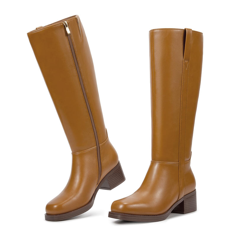 wetkiss Women’s Knee High Boots Chunky Block Heel Tall Boots Knee High Square Toe Long Boot Mid Low Heel Boot with Zipper-30
