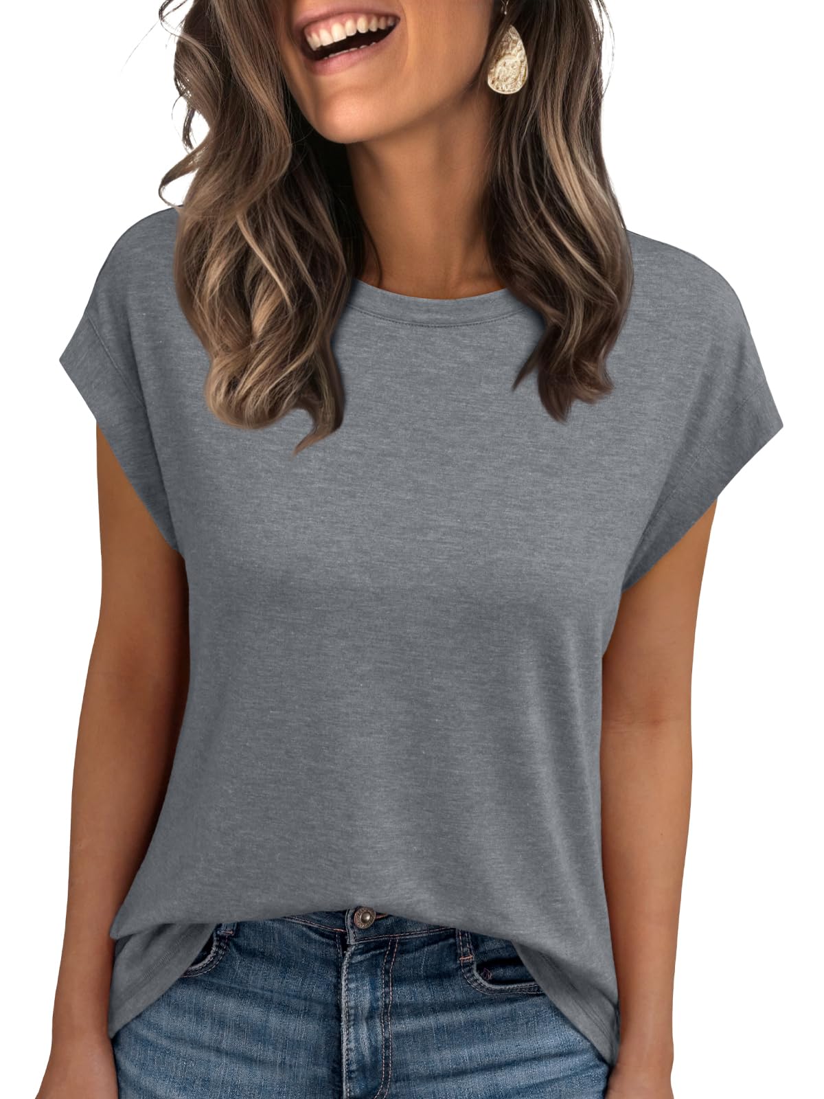 AUTOMET Women's Cap Sleeve Tops for Summer - Soft Stretchy Versatile Shirts for Office Casual Date Everyday Wear