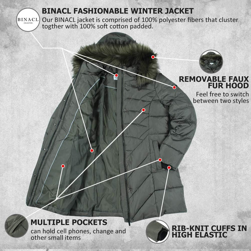 BINACL Women's Winter Warm Thicken Long Outwear Pockets Coat Parka Jacket XS-3XL-68