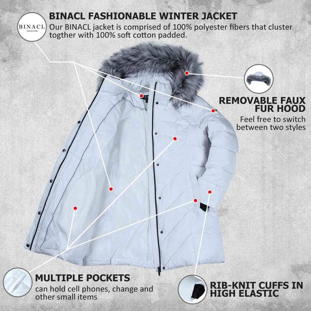 BINACL Women's Winter Warm Thicken Long Outwear Pockets Coat Parka Jacket XS-3XL-94