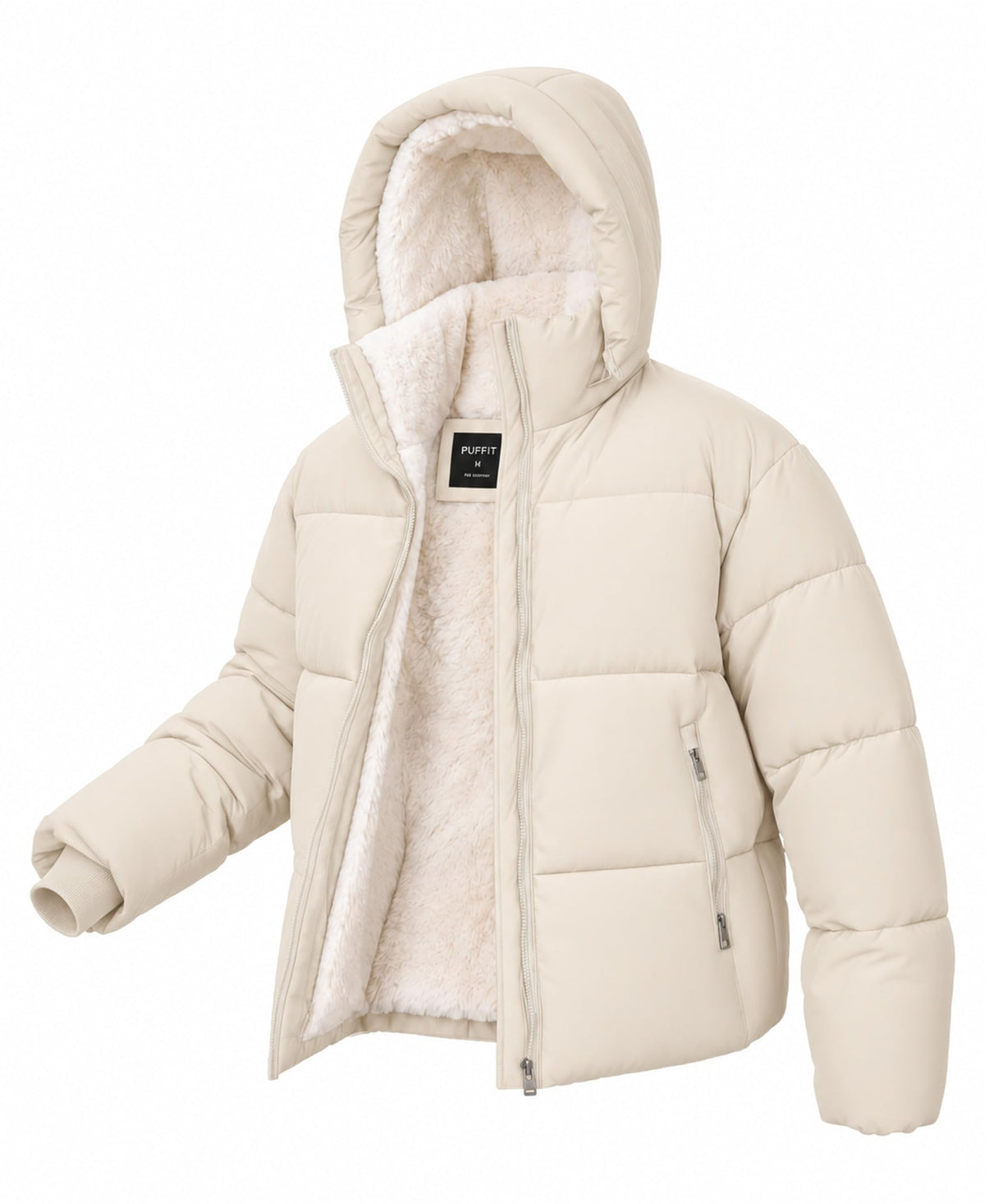 Women's Cropped Puffer Jacket with Faux Fur Lining Quilted Coat Winter