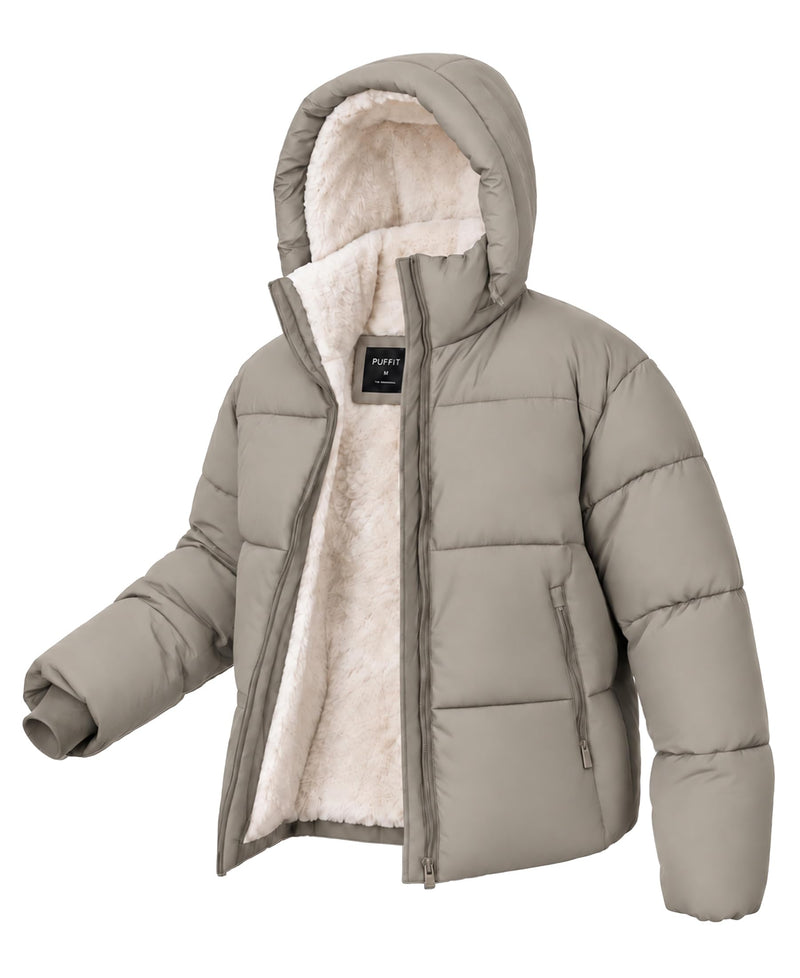 Women's Cropped Puffer Jacket with Faux Fur Lining Quilted Coat Winter