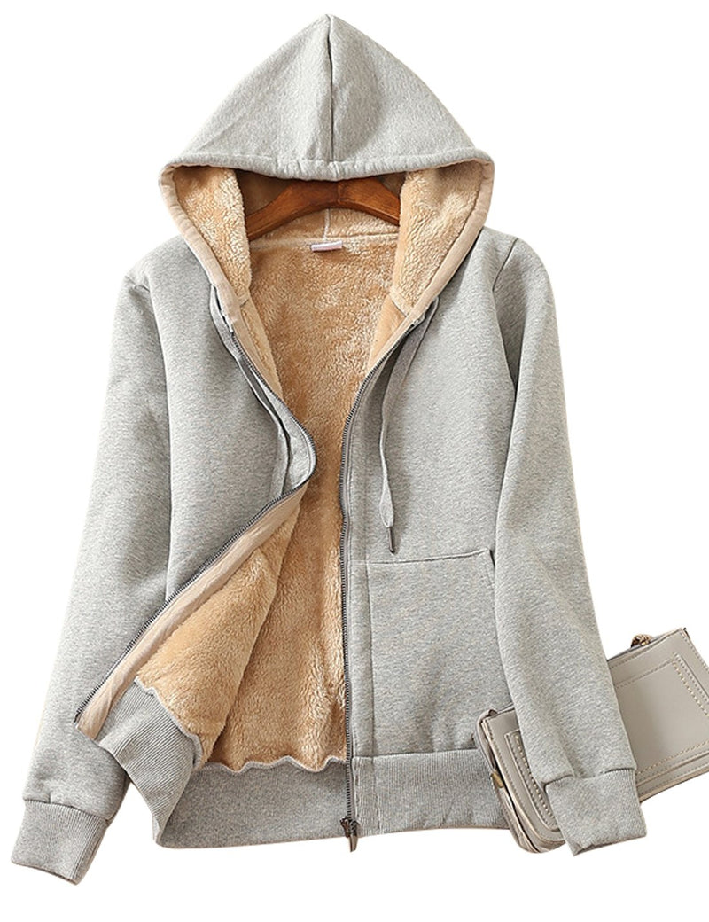 Yeokou Women's Casual Full Zip Up Sherpa Lined Hoodie Sweatshirt Jacket Coat-20