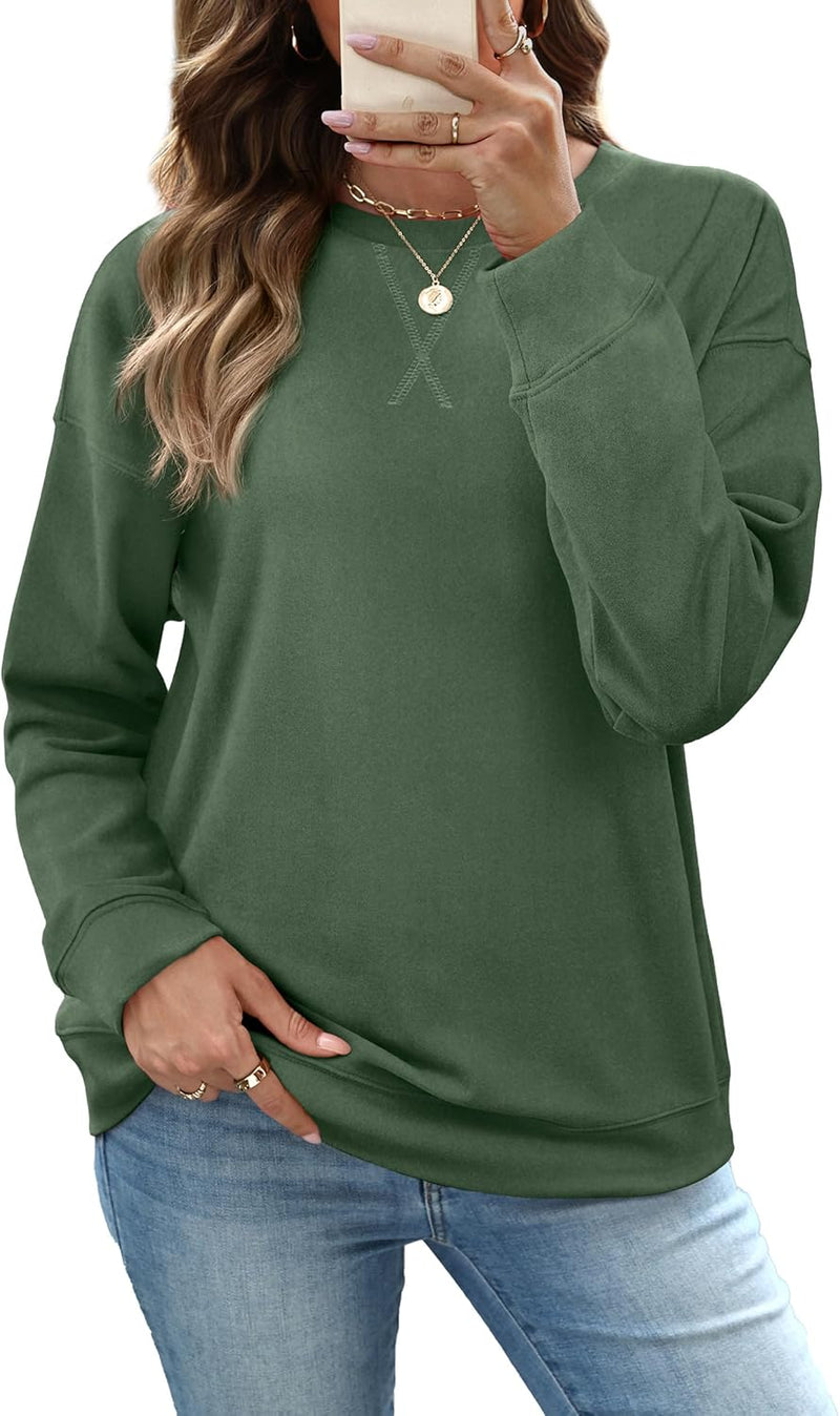 RUMIA Women's Crew Neck Sweatshirt Loose Pullover Long Sleeve Shirts Soft Tops for Women Fall Clothes 2025-19