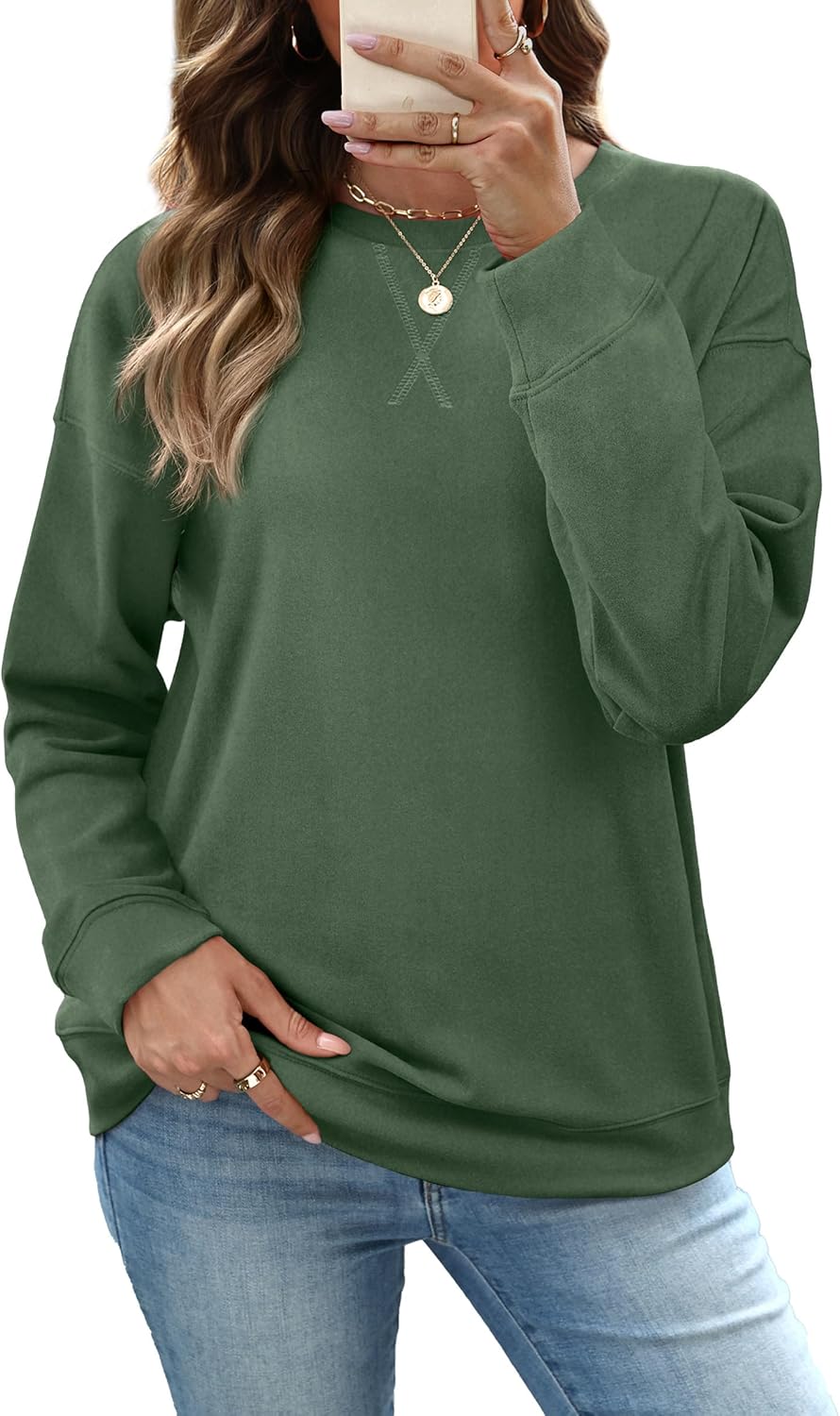 RUMIA Women's Crew Neck Sweatshirt Loose Pullover Long Sleeve Shirts Soft Tops for Women Fall Clothes 2025-56