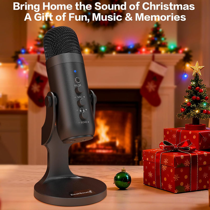 ZealSound Podcast Microphone for PC, Noise Cancellation USB Mic with Gain, Volume Adjustment & Mute Button, Monitoring & Echo, for YouTube, TikTok, Podcasting, Streaming, iPhone, iPad, Android, Mac