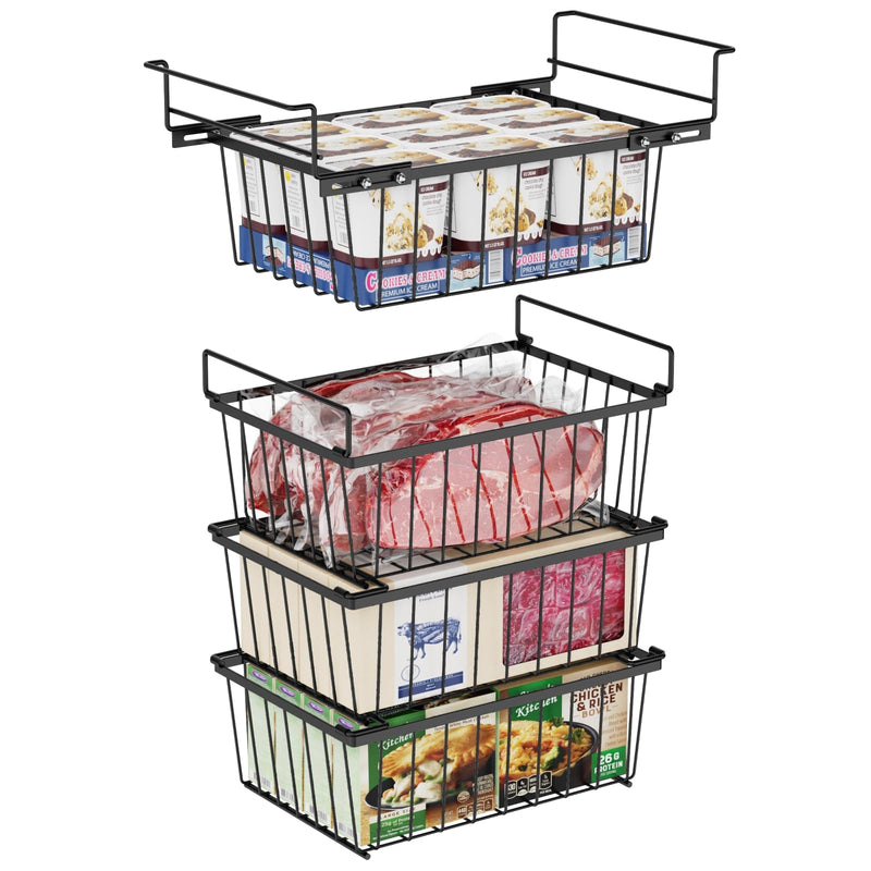 iSPECLE Freezer Organizer Bins - Storage Baskets for 5 Cu.Ft, 4 Pack | Easy Food Access, Stackable Wire Storage, Vertical Space for Frozen Food, Sorts Meat, Vegetables and Bagged Items, Home