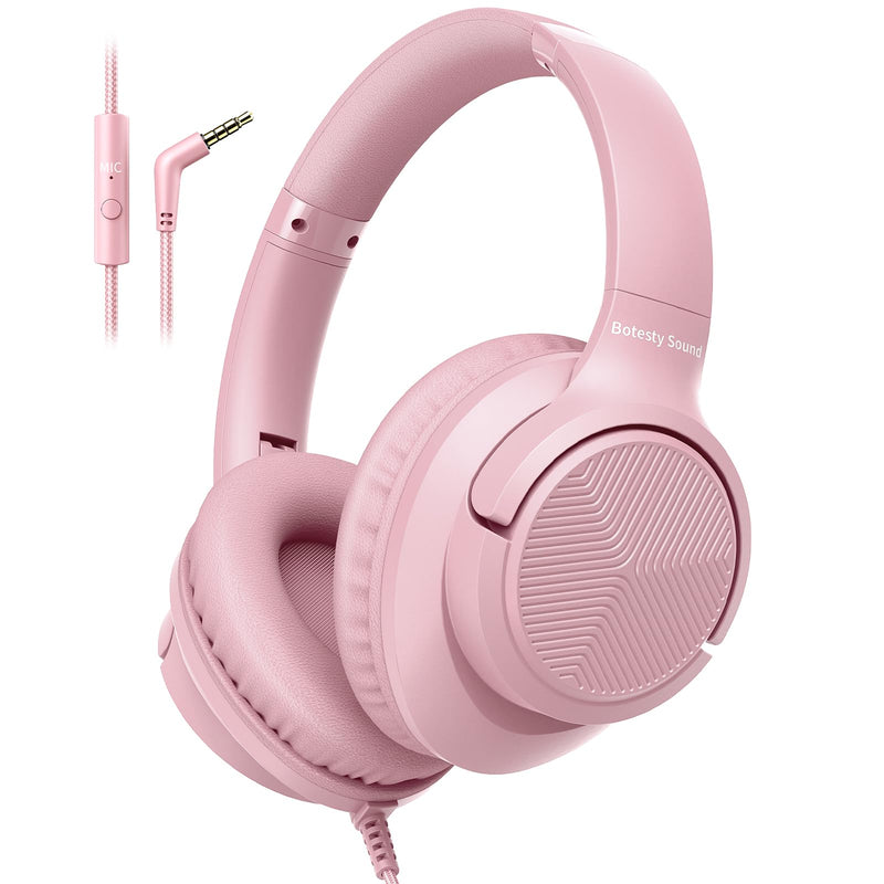 Headphones Wired with Microphone, Over Ear Foldable 3.5mm Plug in Headphones Corded with 4.9ft Tangle-Free Nylon Cord for Tablet, Laptop, MP3/4, School, Airplane Travel (Beige)