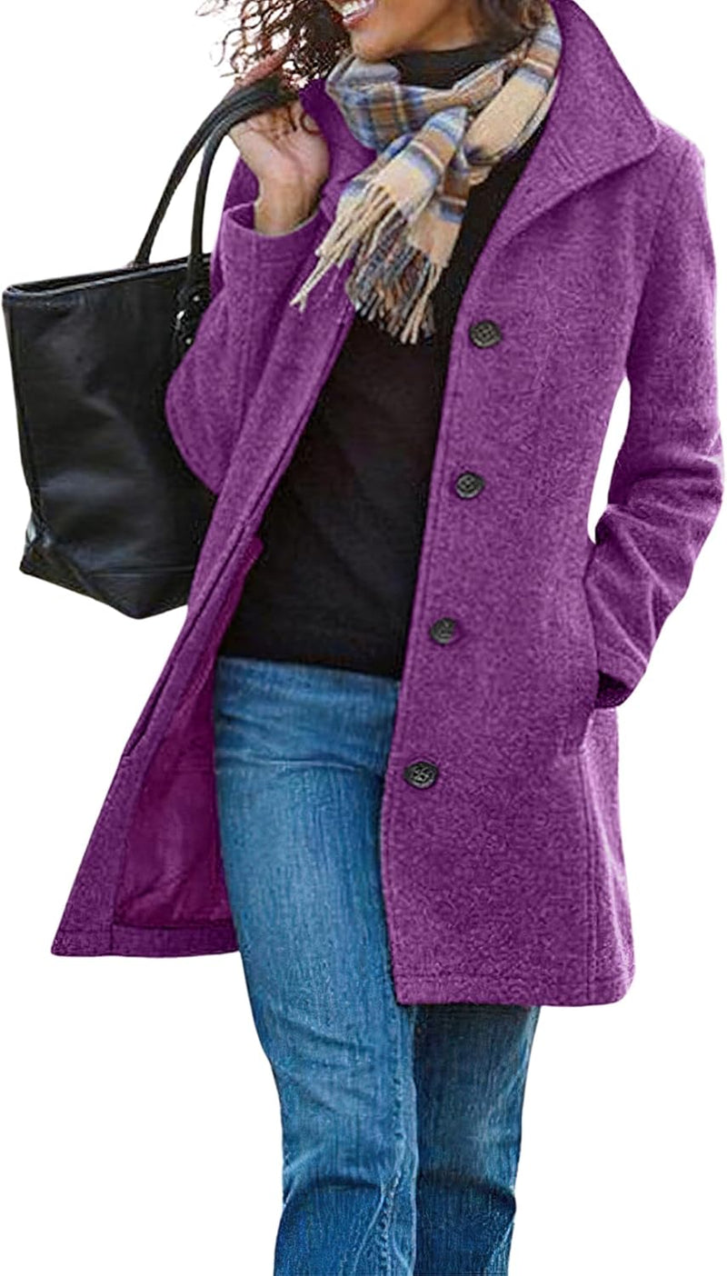 CHARTOU Women's Casual Thicken Wool Blend Stand Collar Single Breasted Pea Coat-4