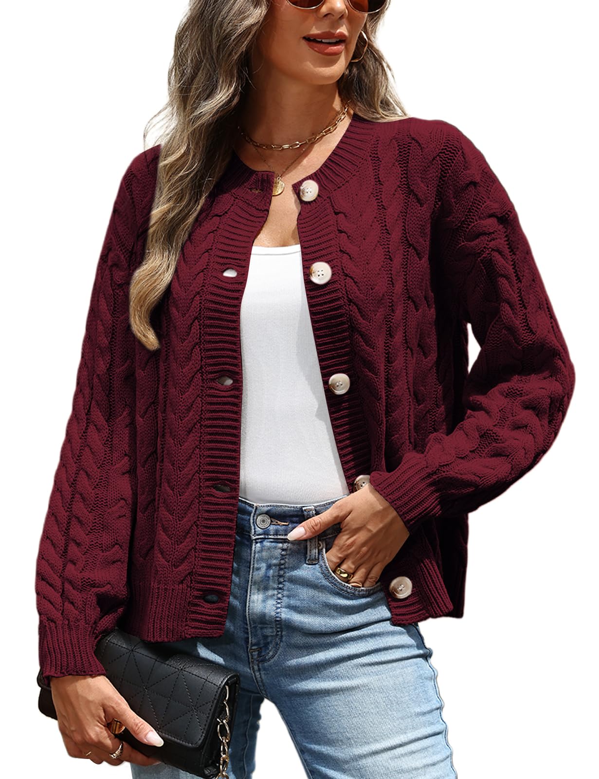 CiCiBird Womens Fall Cardigan Sweaters Casual Cable Knit Button Jackets Long Sleeve Open Front Outwear Coat-13
