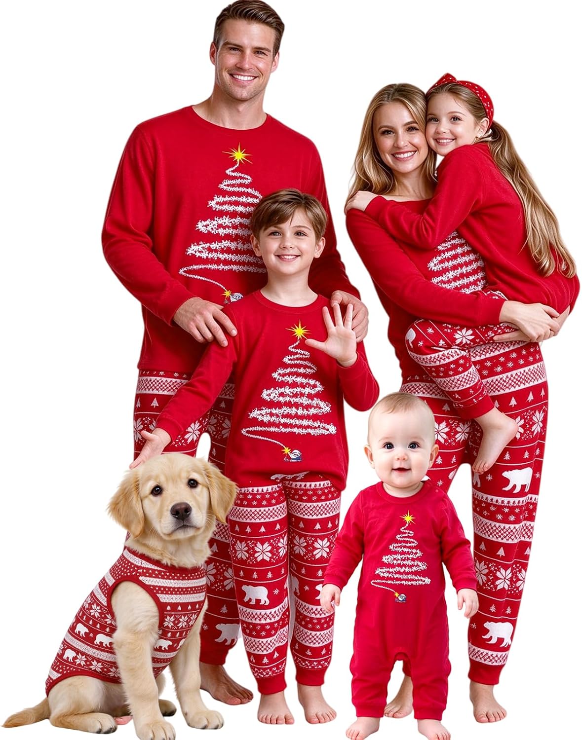 lohill Christmas Pajamas for Family, Womens Sanda Claus Snow Print Xmas Pjs Pajamas matching christmas pjs