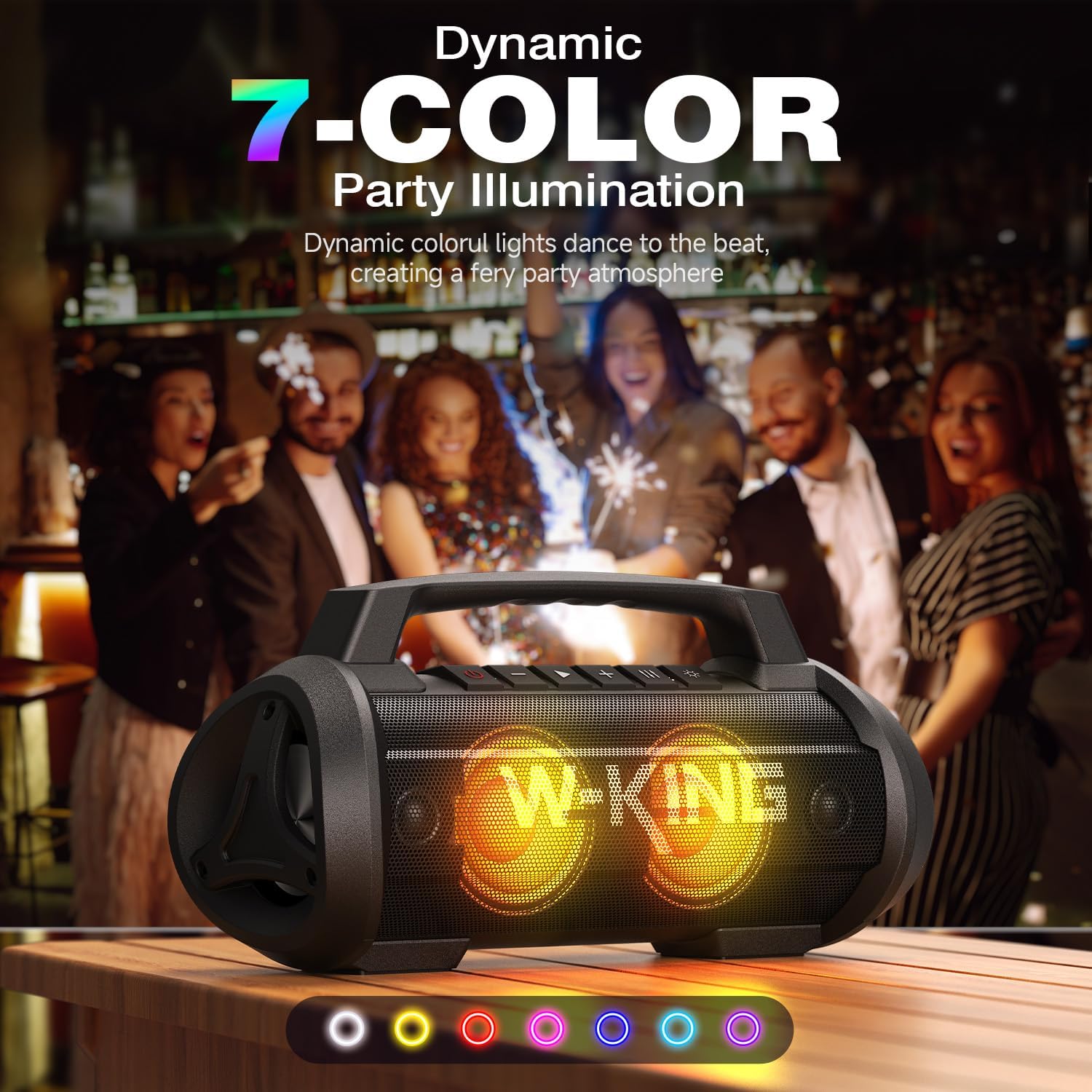 W-KING Portable Speakers Bluetooth Wireless, 120W Max Loudest Bluetooth Speaker, IPX6 Waterproof Outdoor Speaker with 70W Deep Bass/2*Subwoofer/DSP/EQ/42H/LED/MAC-in/TF/2 Pairing, Large Party Boombox