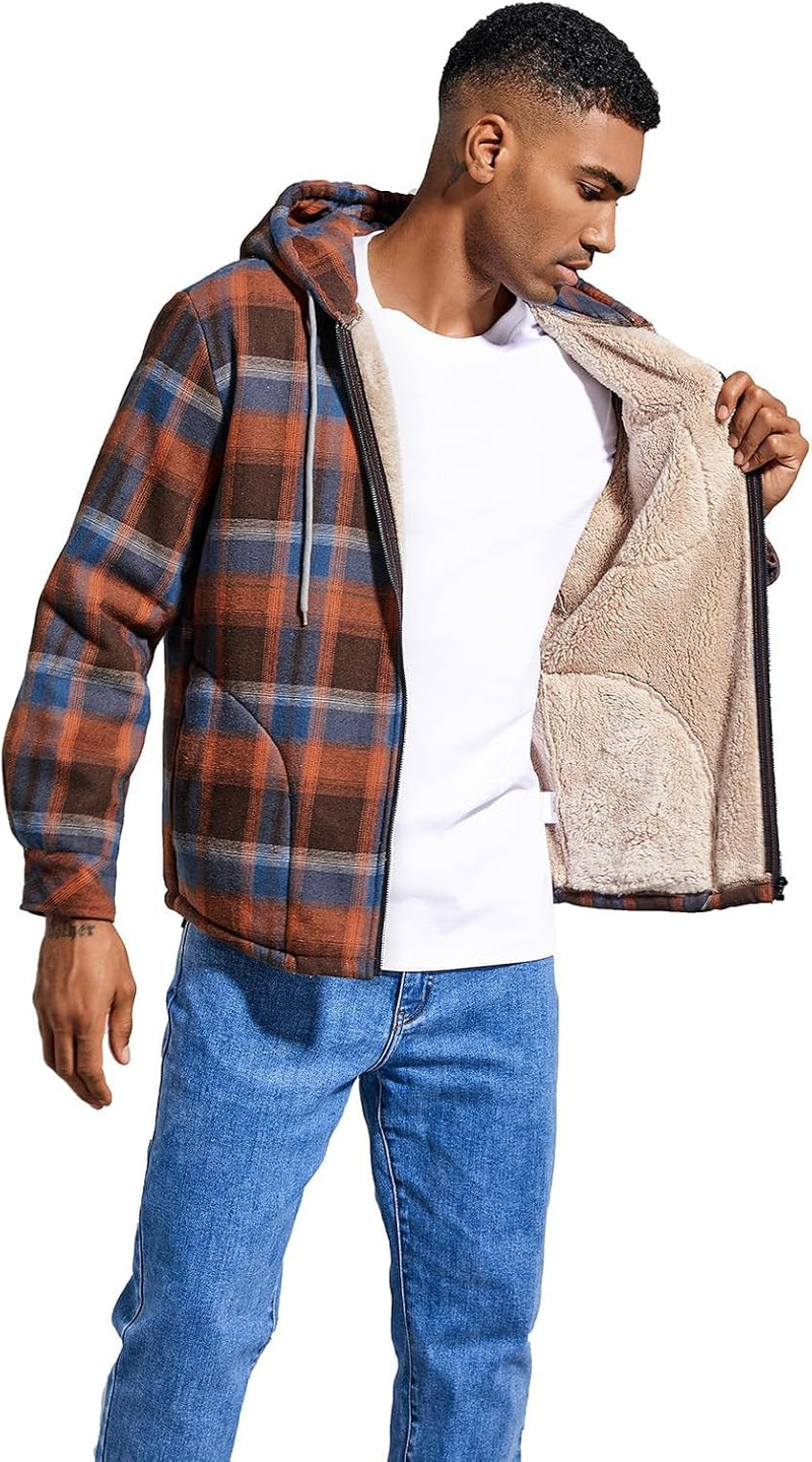 Elesuit Men's Full Zip Fleece Flannel Jacket Shirt Plaid Cotton Hoodie Coat