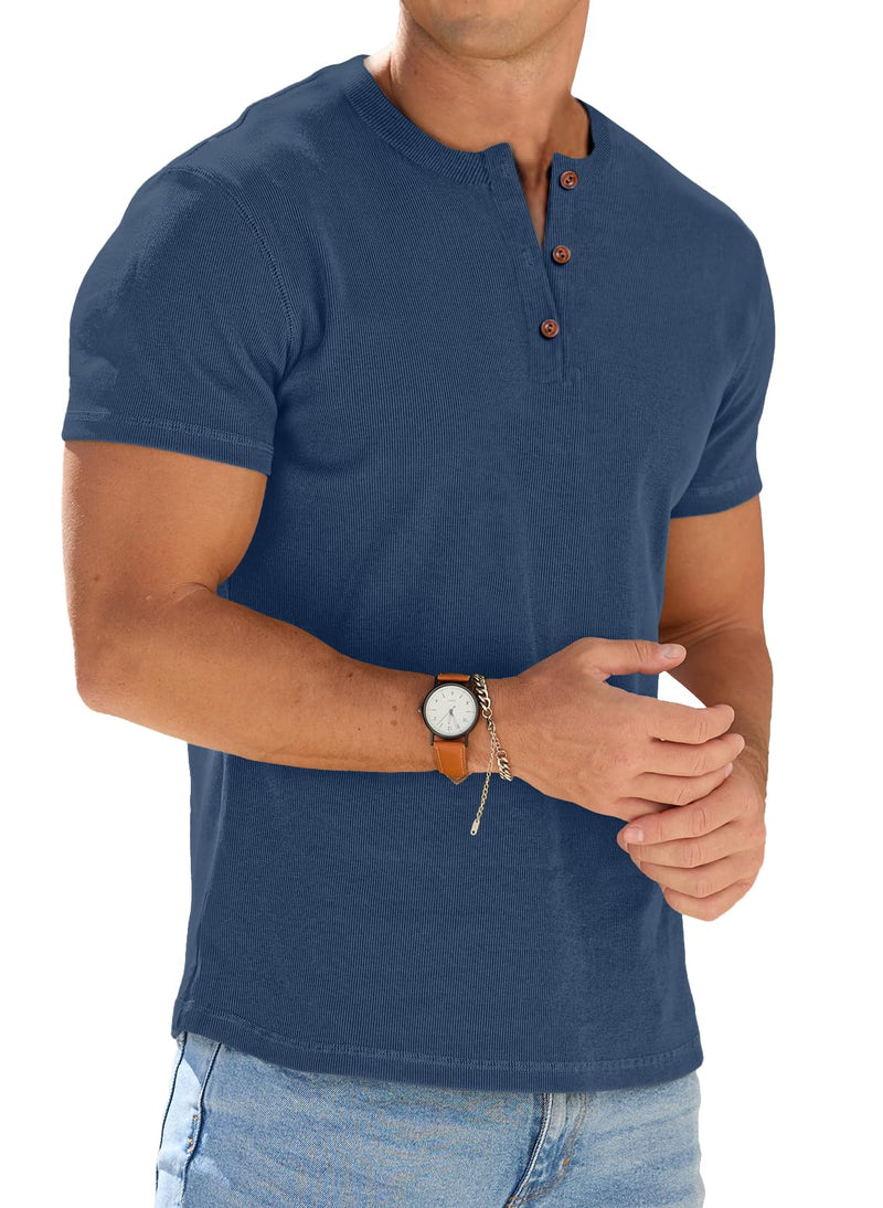 Sailwind Mens Muscle Henley Shirts Lightweight Workout T-Shirt Gym Tee Athletic Short Sleeve with Button