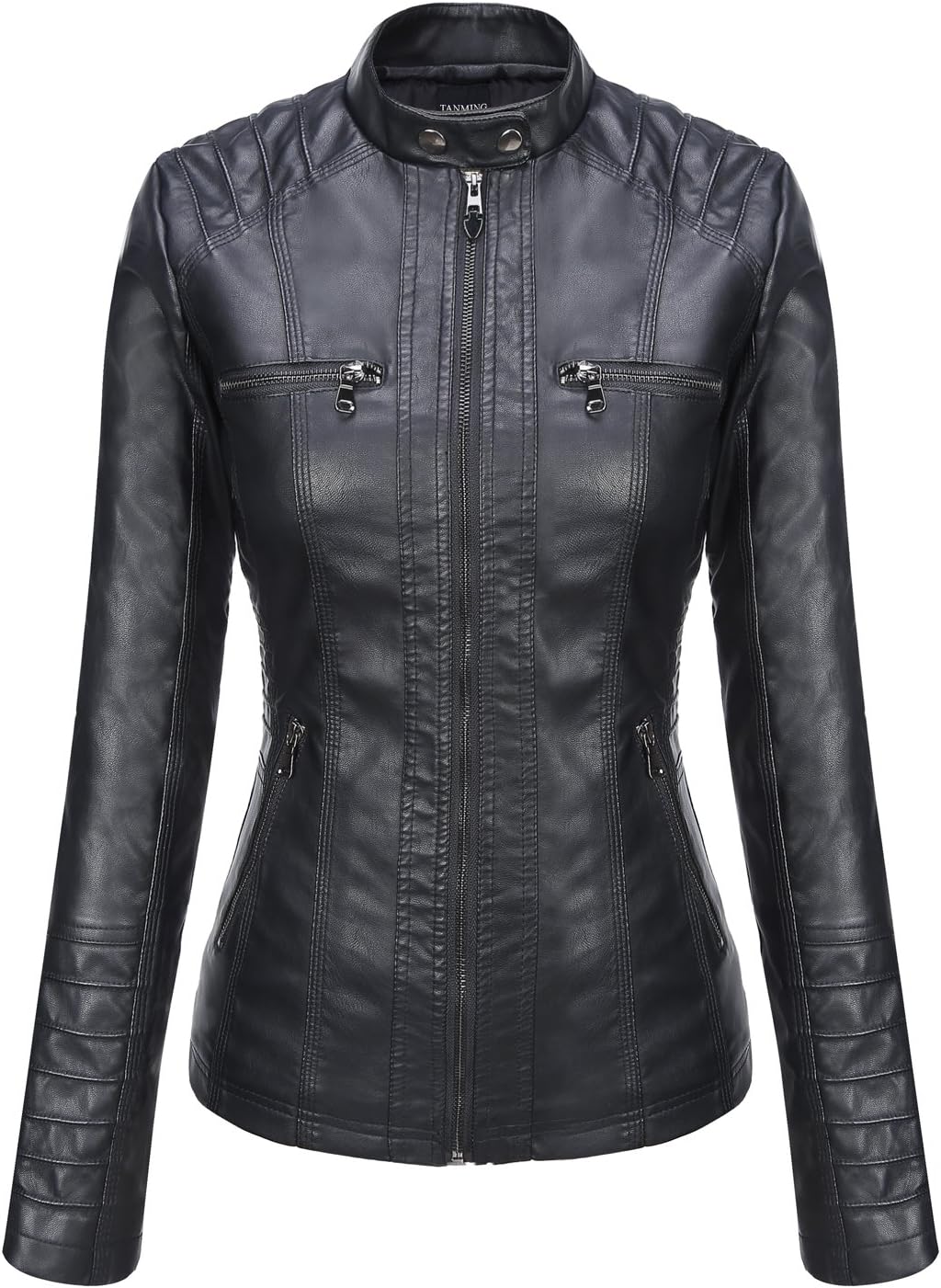 Tanming Womens Faux Leather Jacket Hooded Moto Biker Coat Outerwear Fall Fashion Outfits Winter Clothes-82