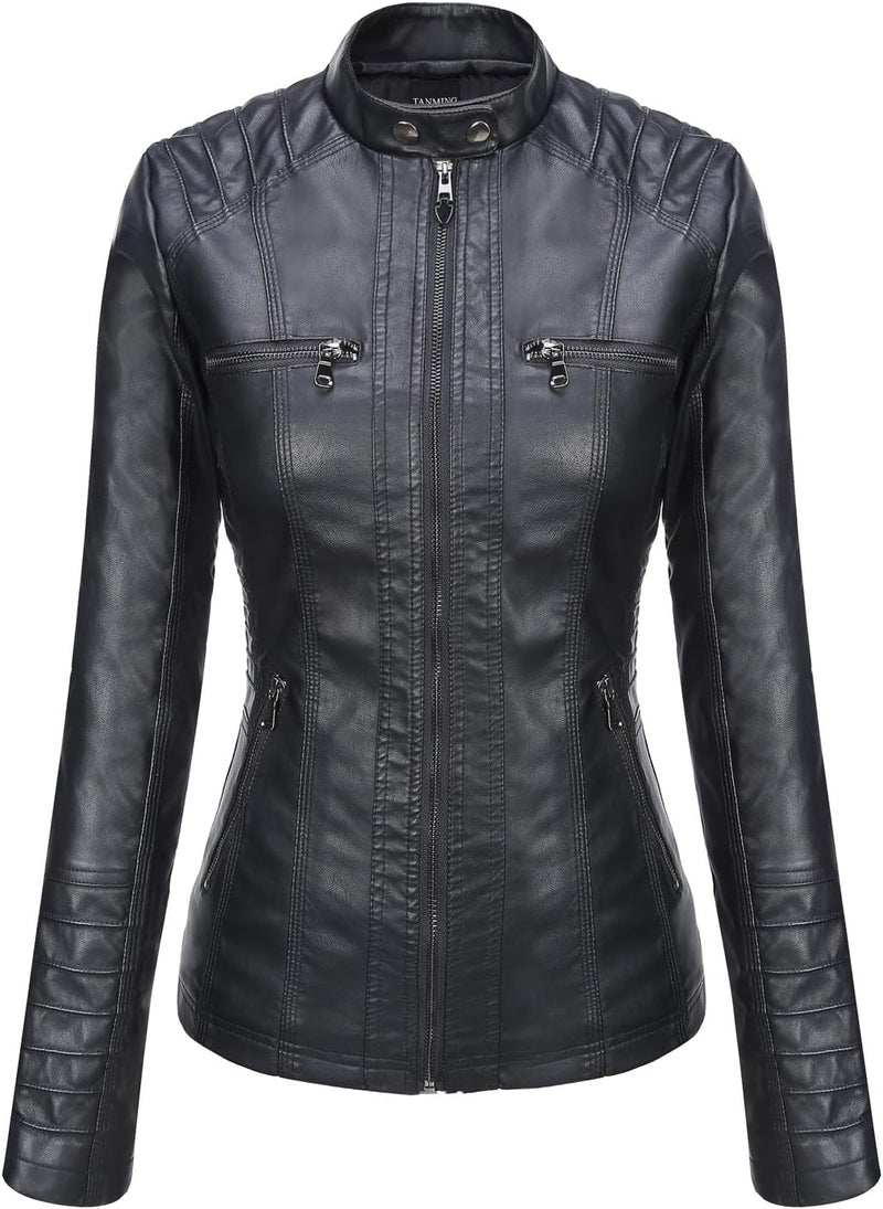 Tanming Womens Faux Leather Jacket Hooded Moto Biker Coat Outerwear Fall Fashion Outfits Winter Clothes-82