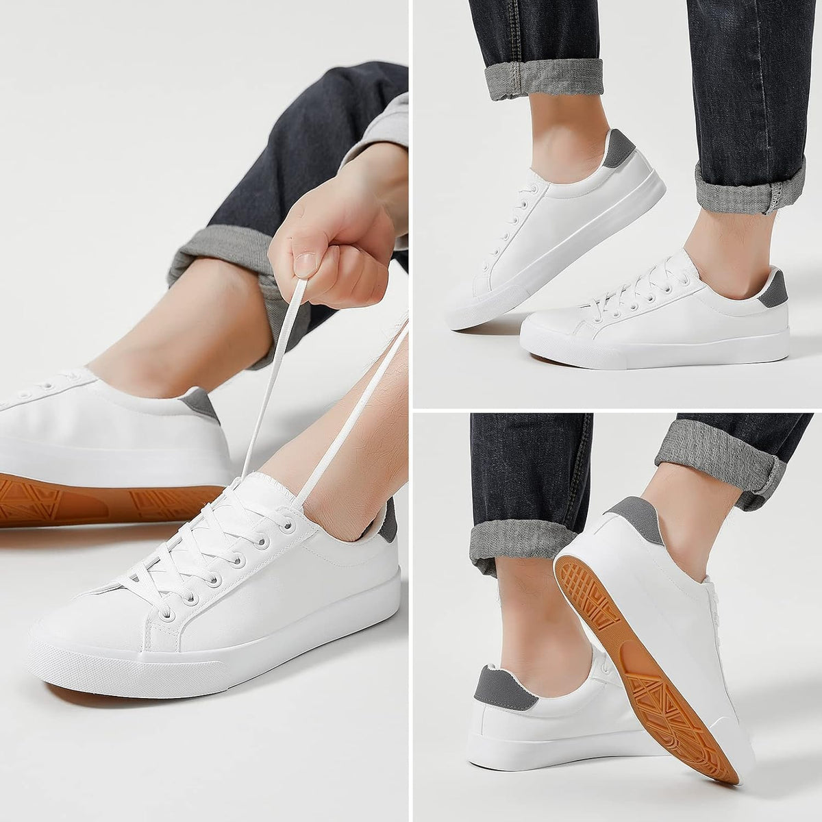 FRACORA Mens White Tennis Shoes PU Leather Sneakers for Men