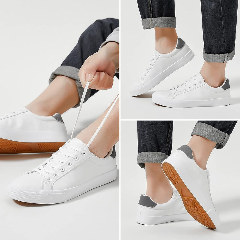 FRACORA Mens White Tennis Shoes PU Leather Sneakers for Men