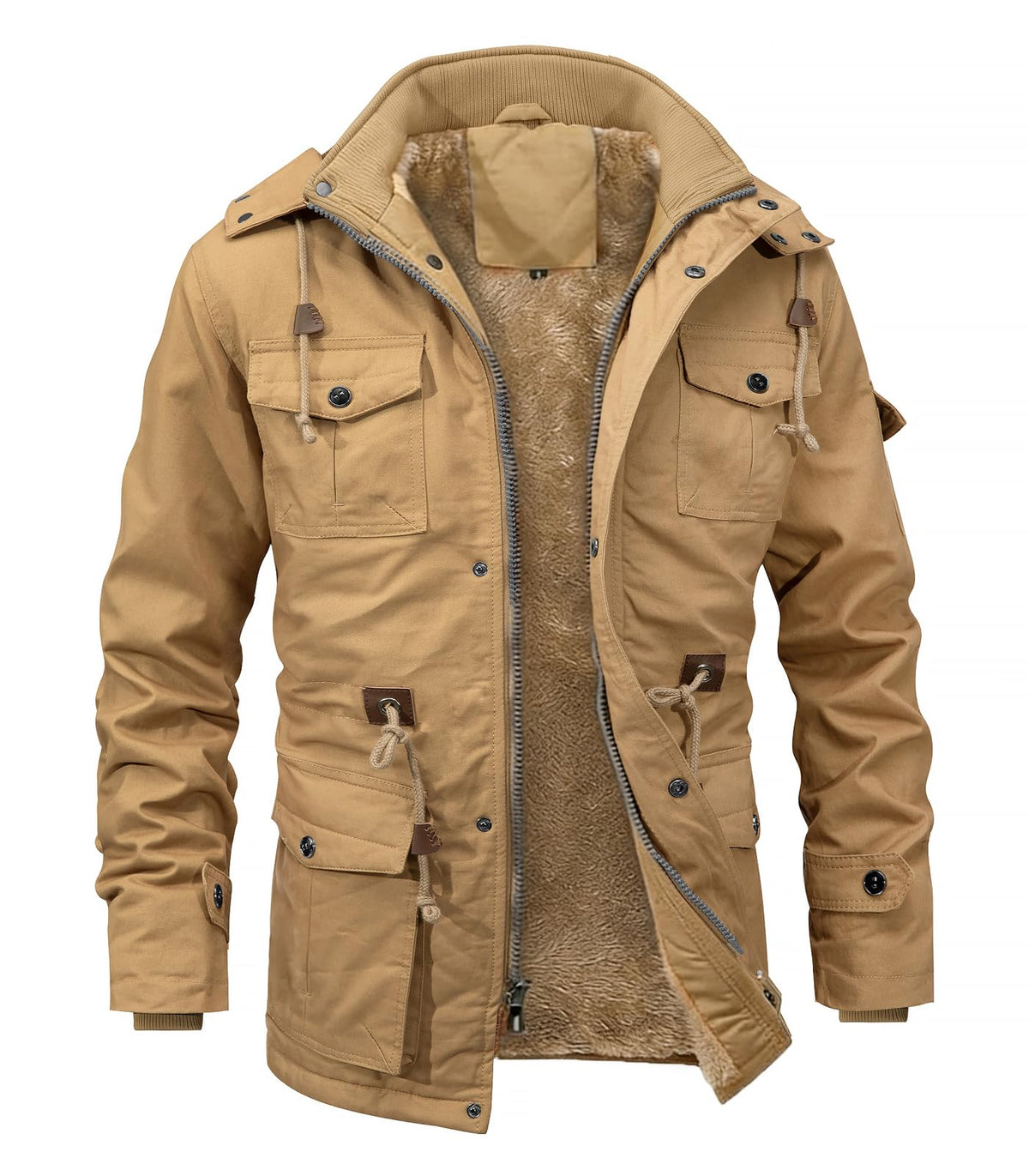 INVACHI Men's Winter Military Jacket, Fleece Lined Hooded Cargo Coat