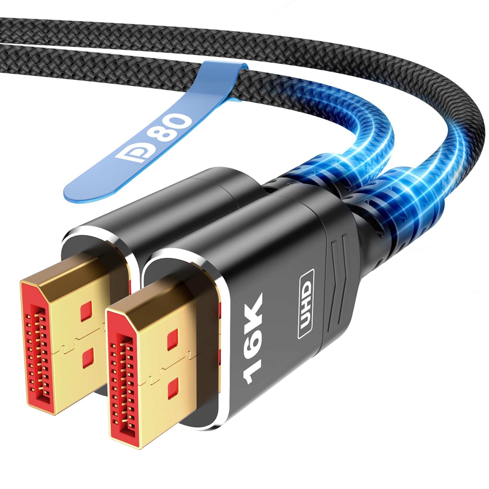 Highwings 80Gbps Displayport Cable 2.1 6.6FT, 16K@60Hz, 8K@120Hz, 4K@240Hz, DP 2.1 Cable 16K Braided Cord, Compatible with HDR10 DSC 1.2a, G-Sync FreeSync Gaming PC, Gaming Monitor 5090, AMD 7900XTX