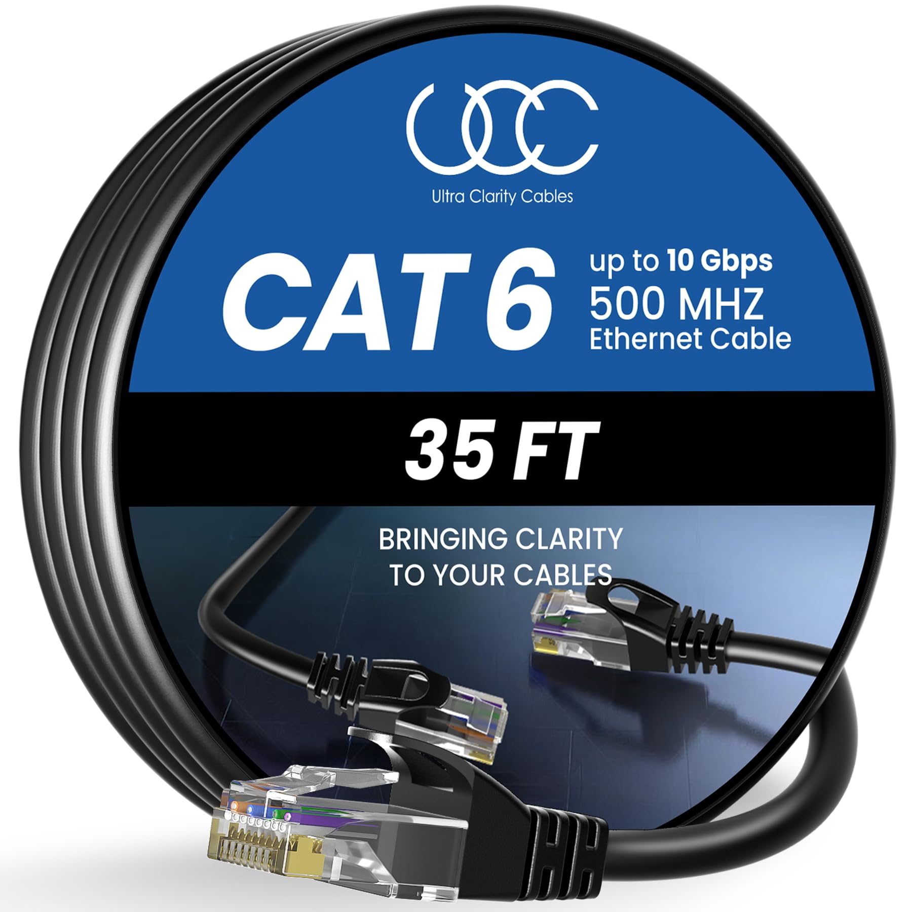 Ultra Clarity Cables Cat 6 Ethernet Cable 100 ft, Outdoor&Indoor 10Gbps Ethernet Cable, High Speed Cat6 Cable RJ45 LAN Internet Cable for Computer, Router, Modem, PS4/5, Xbox, Gaming - Black