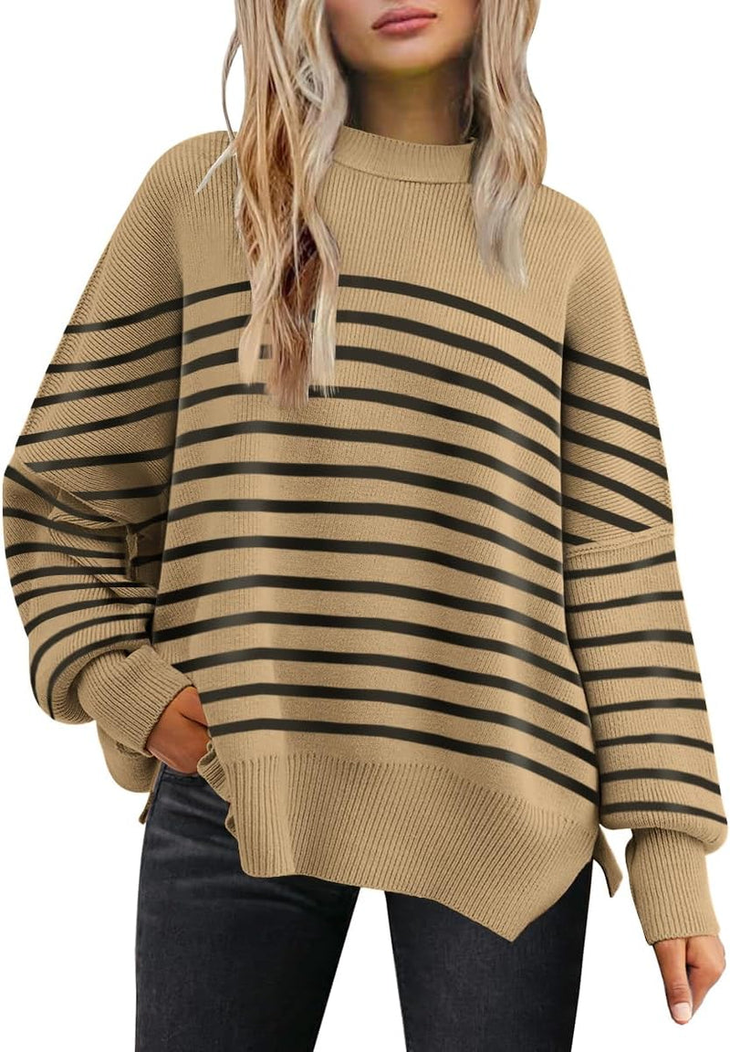 LILLUSORY Women's Oversized Batwing Sweaters 2025 Fall Outfits Trendy Crewneck Knit Side Slit Fashion Pullover Tops-69