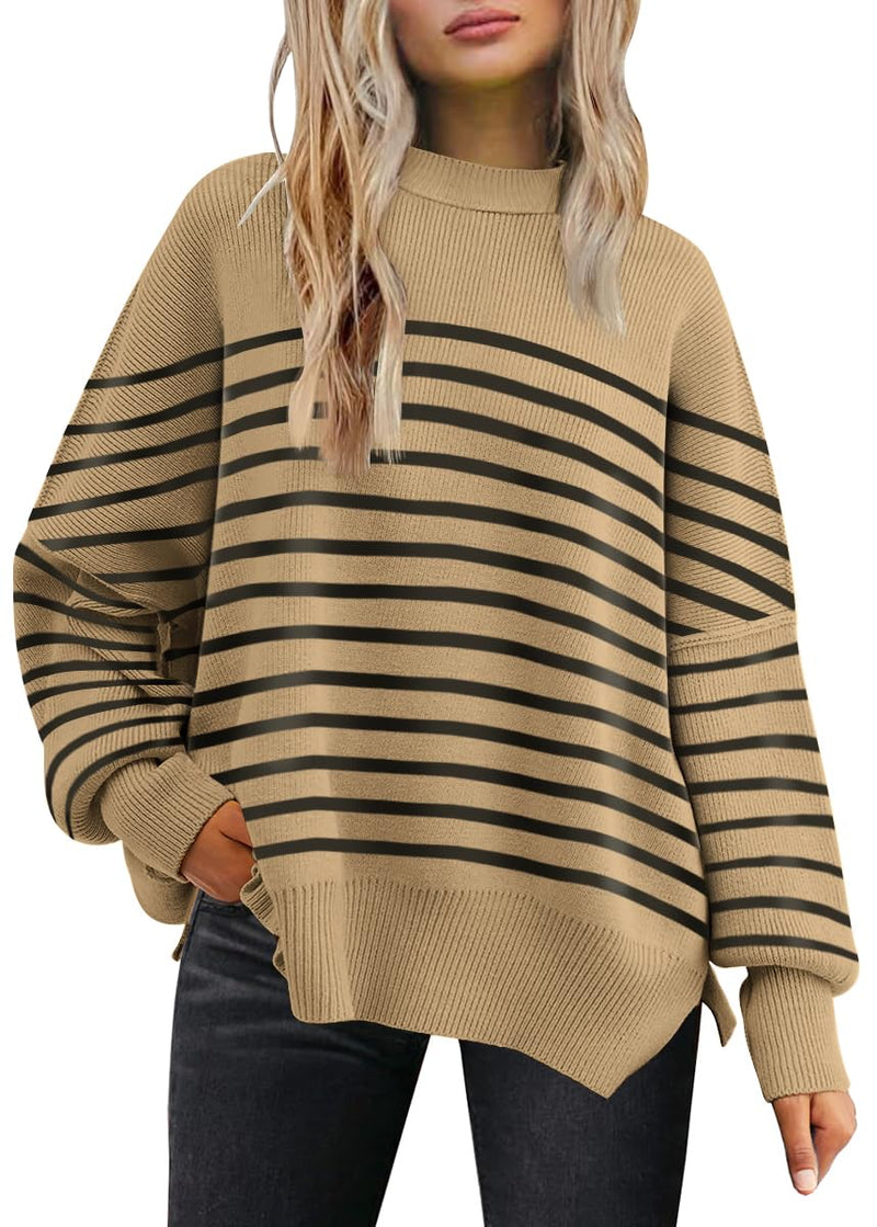 LILLUSORY Women's Oversized Batwing Sweaters 2025 Fall Outfits Trendy Crewneck Knit Side Slit Fashion Pullover Tops-26