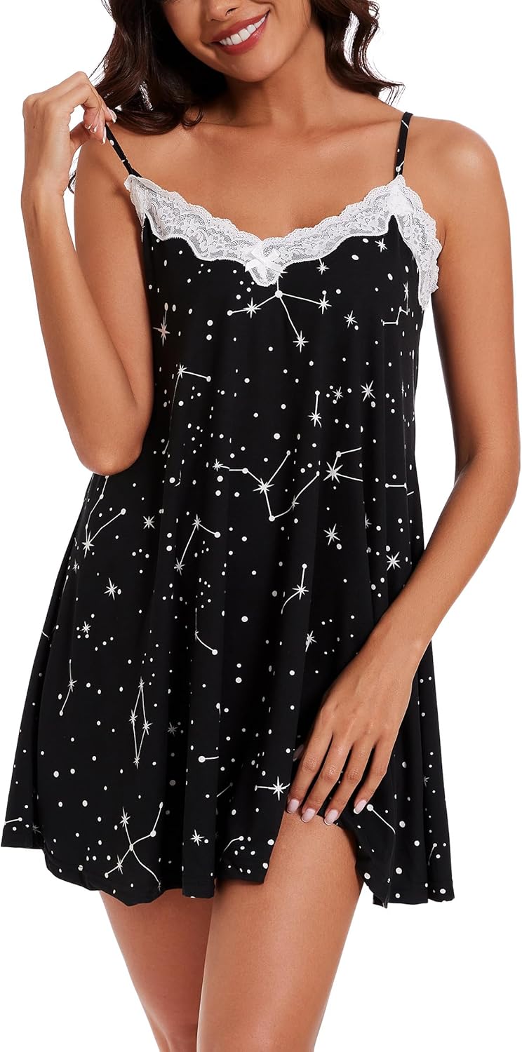 Nightgowns for Women Sexy Lace Sleepwear V Neck Short Night Gowns Sleeveless Chemise Nighty-58