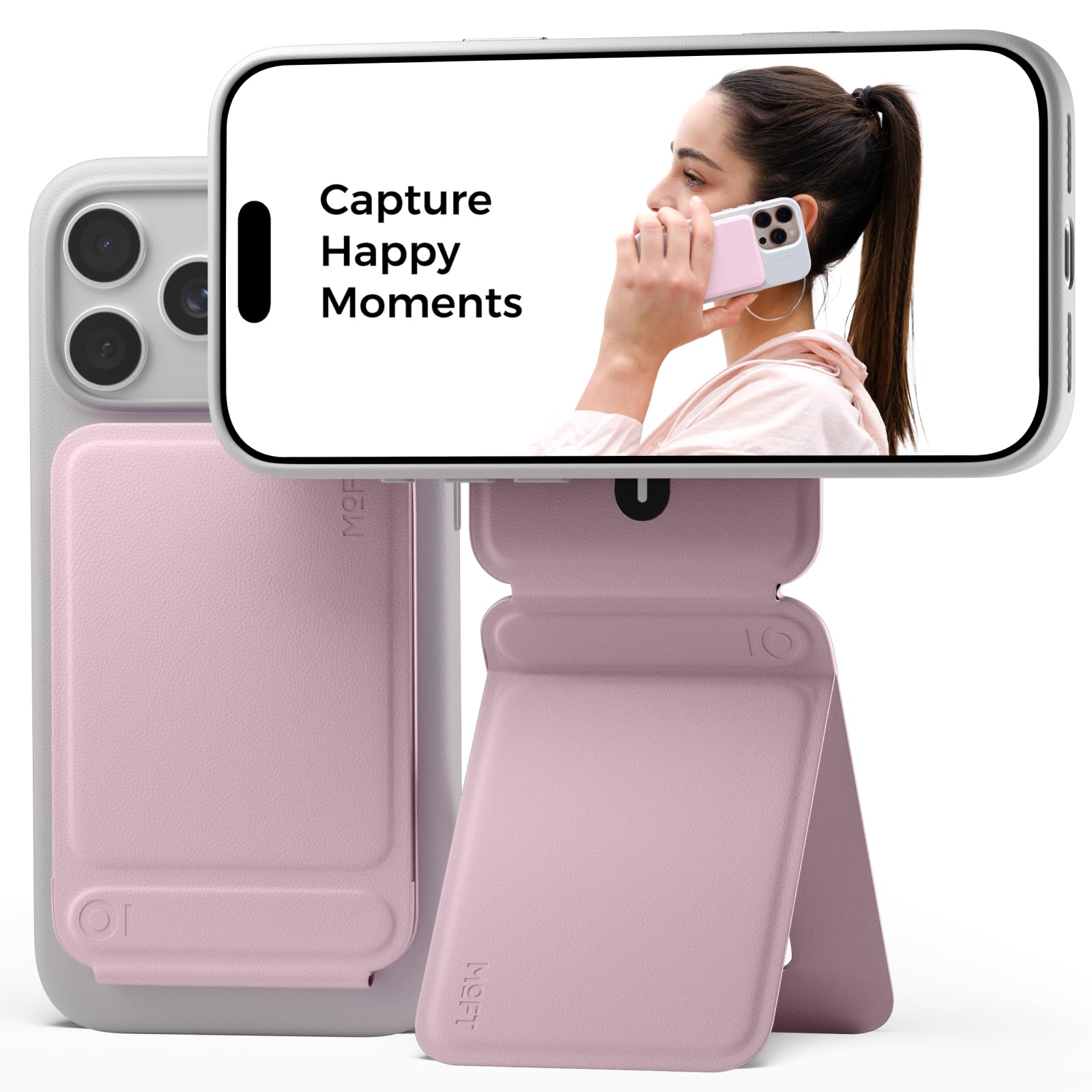 MOFT Phone Tripod Stand Selfie Stick for iPhone, Multi-Angles iPhone Stand, Lightweight & Portable Phone Holder, Strong Magnets, MOVAS Vegan Leather, Travel Essentials, Seafoam (Without Card Slot)