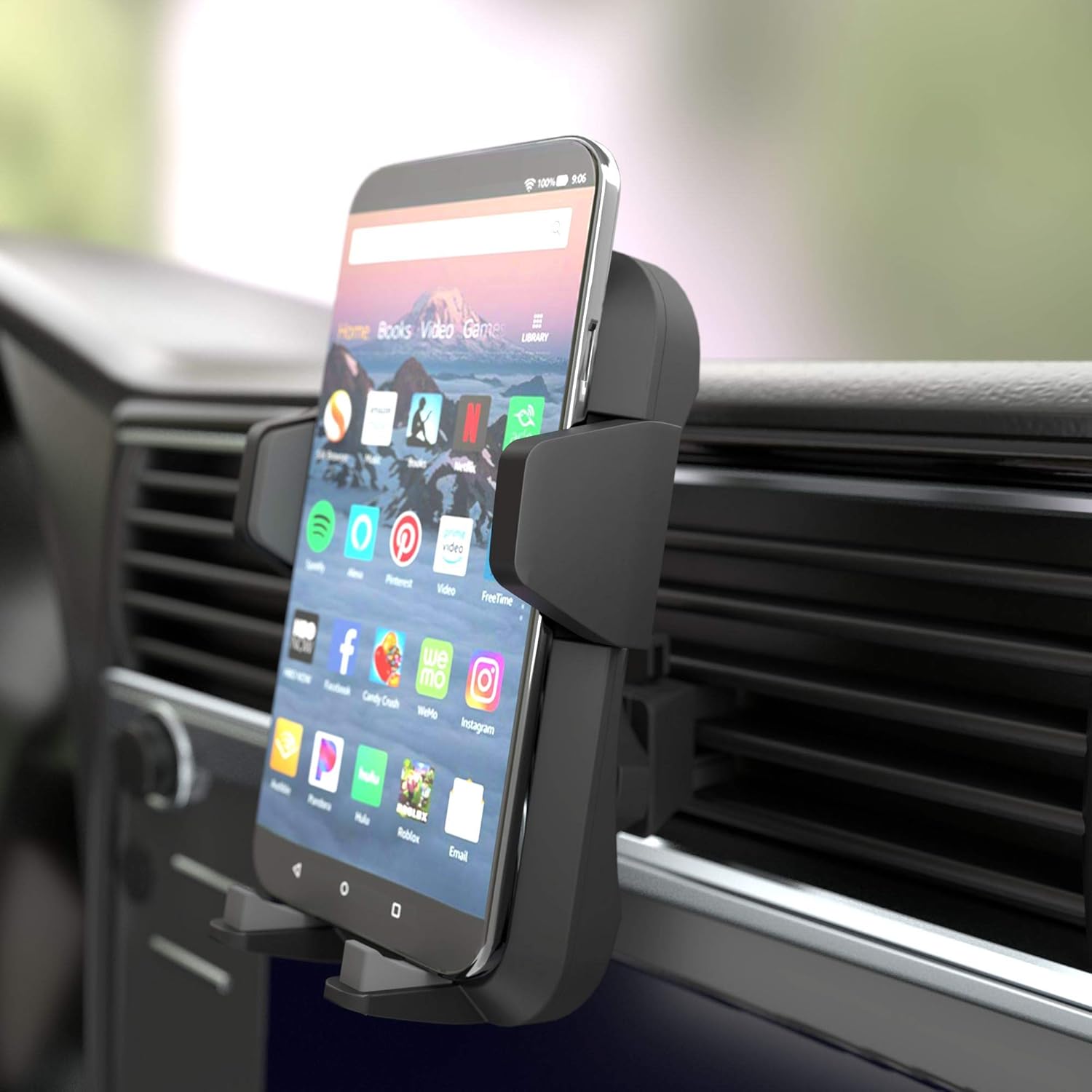Amazon Basics Universal Portable Smartphone Holder for Car, Air Vent Mount, 360° Rotation, Easy to Install, One-Handed Release, Adjustable and Secure, Grey