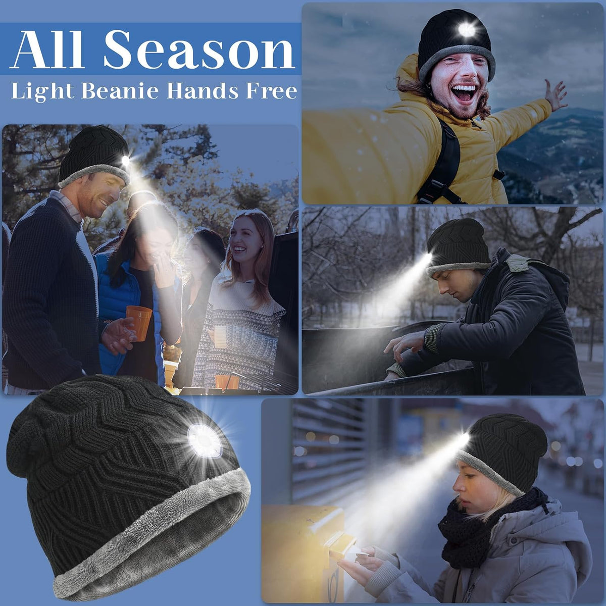 LED Beanie Hat with Light, Christmas Stocking Stuffers for Men Teens Gifts