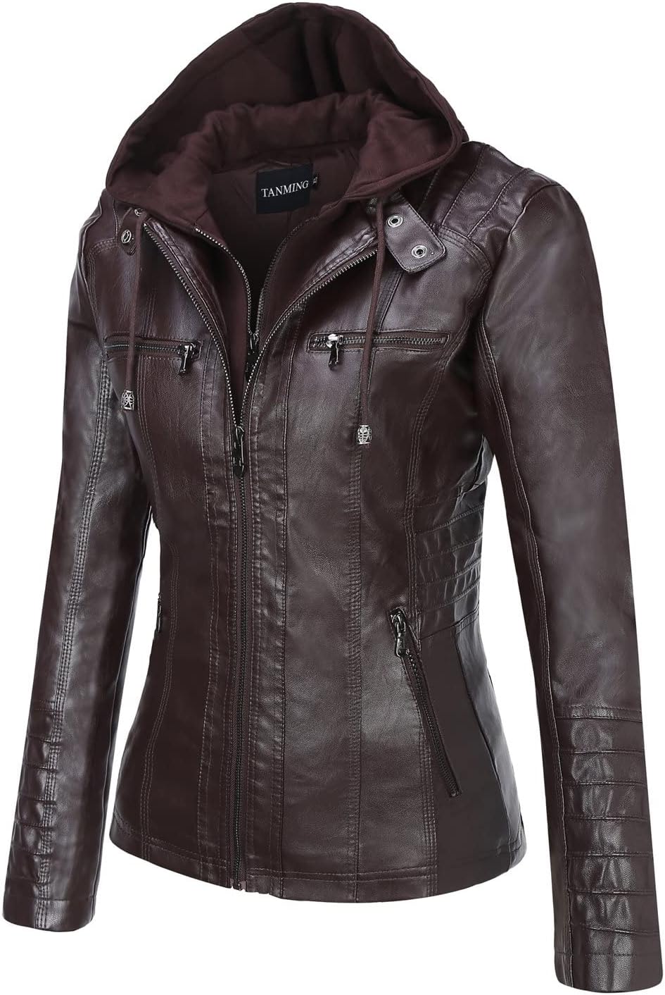 Tanming Womens Faux Leather Jacket Hooded Moto Biker Coat Outerwear Fall Fashion Outfits Winter Clothes-55