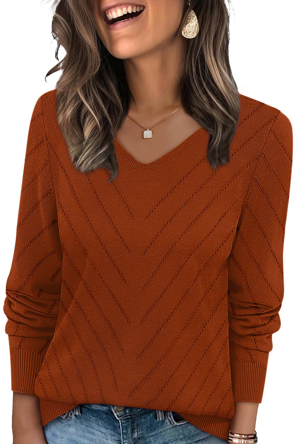 WIHOLL Sweaters for Women V Neck Casual Knit Long Sleeve Tops Lightweight Pullover Clothes Fall Fashion Outfits 2025-69