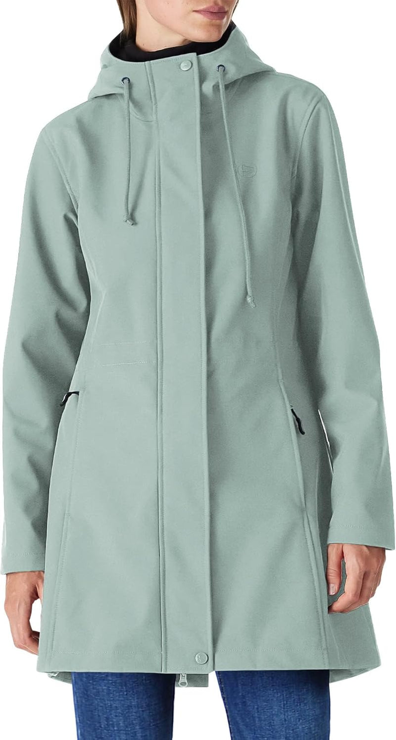 Outdoor Ventures Women's Lightweight Waterproof Fleece Lined Hooded Softshell Rain Jacket, Warm Windbreaker Long Coat-13