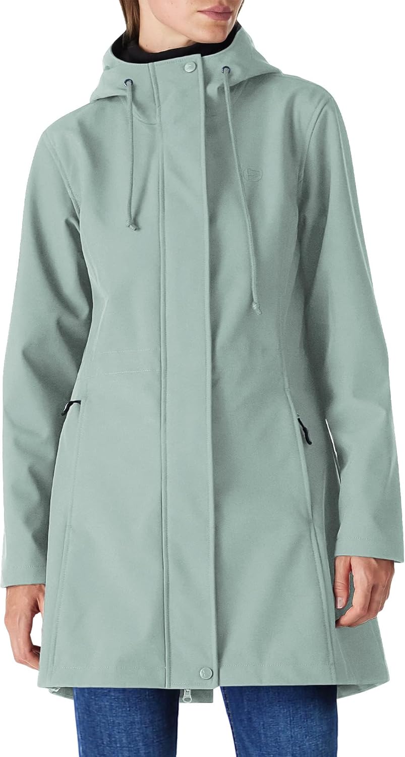 Outdoor Ventures Women's Lightweight Waterproof Fleece Lined Hooded Softshell Rain Jacket, Warm Windbreaker Long Coat-14