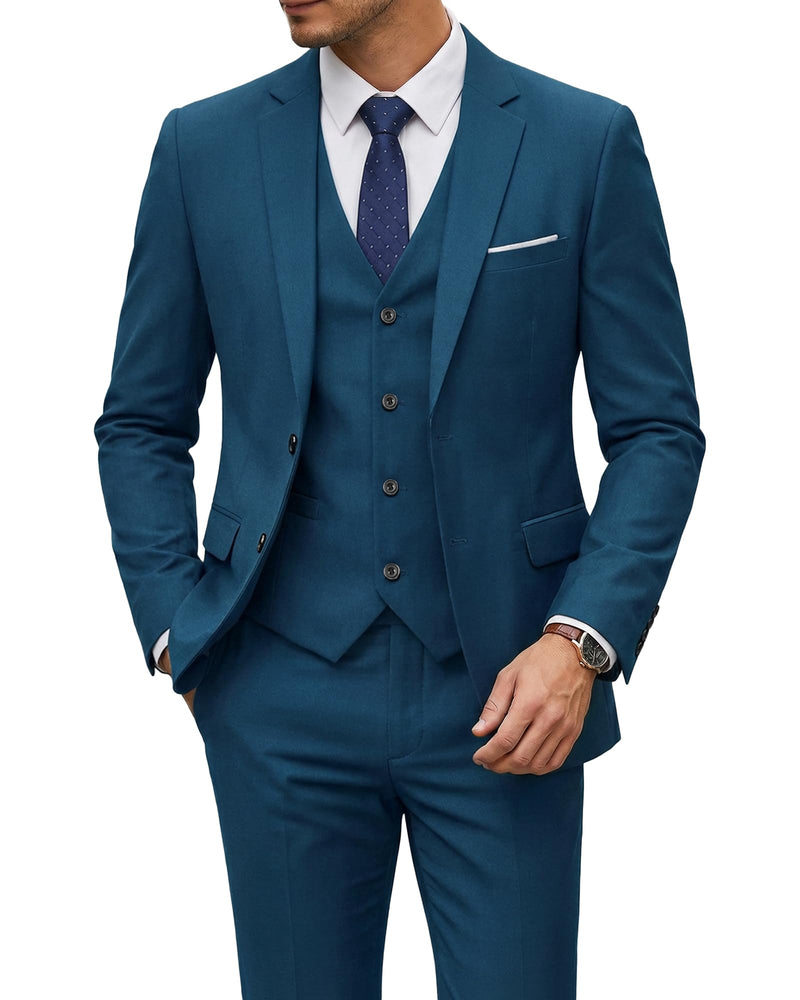 YND Men's 3 Piece Suit Set with Tie, 2 Button Slim Fit Solid Blazer Jacket Vest Pants, Business Wedding Party Suits for Men-61