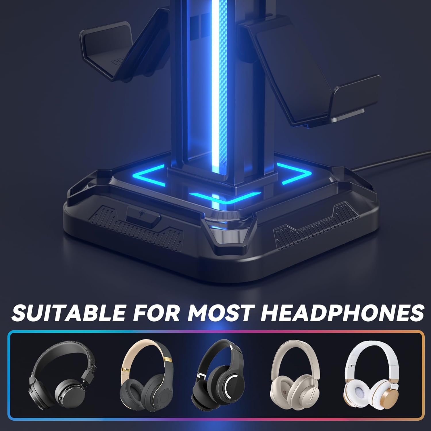 KDD RGB Headset Stand with 9 Light Modes - Controller Holder for Desk - Rotatable Headphone Stand & Detachable Controller Hook for PC Earphone Accessories(Black)