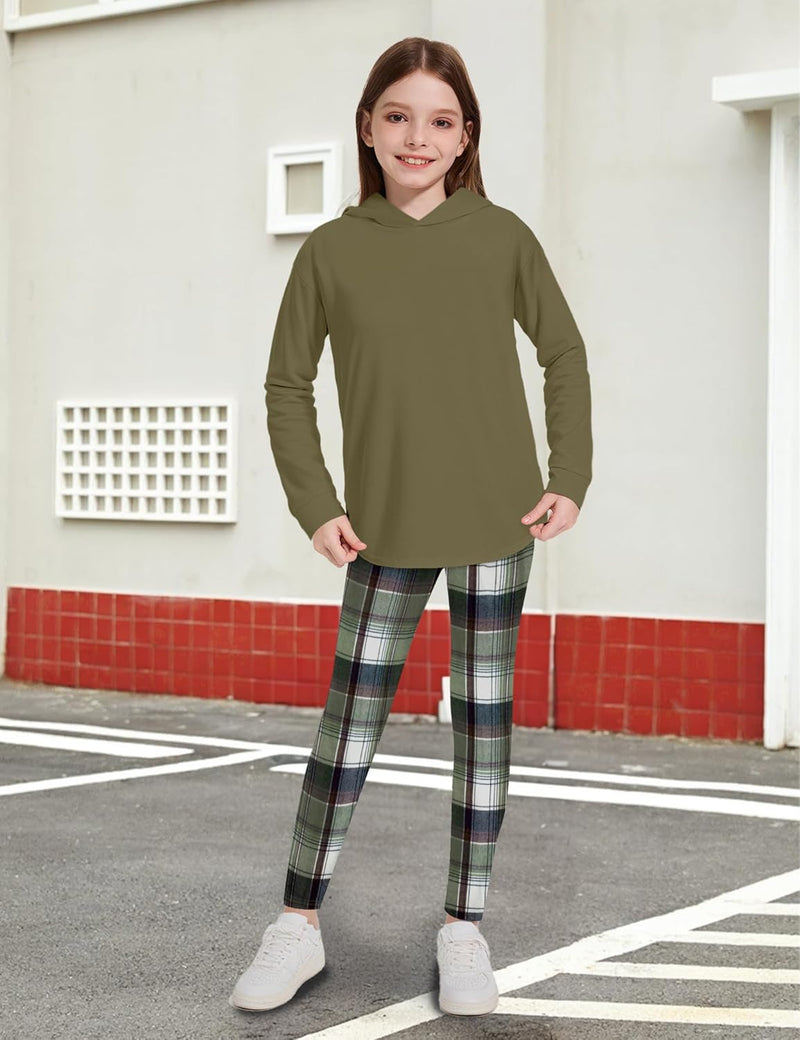 Fuermos Girls Clothes Sets Hooded Sweatshirt and Plaid Pants 2 Piece Girls Fall Outfits 6-14 Years