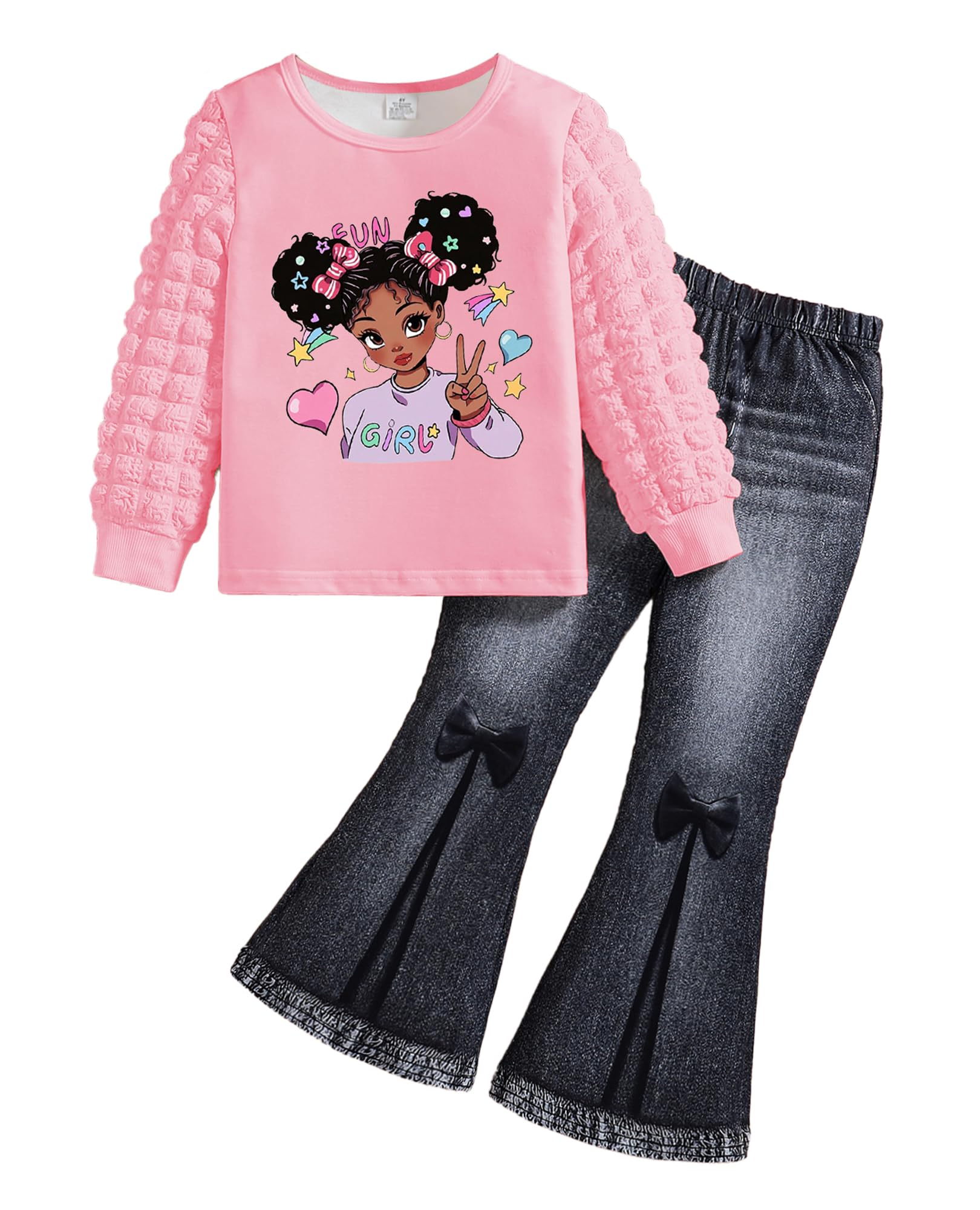 VeryNew Toddler Girl Clothes Sets, 2Pcs Cute Fall Outfit for Little Girls, Long Sleeve Top & Pants for Size 4-8T