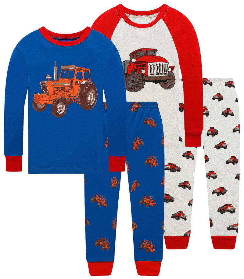 Little bety 4 Pieces Boys Pajamas Toddler Boys Long Sleeve Cotton Pjs Kids Sleepwear Sets 24Months-12Years