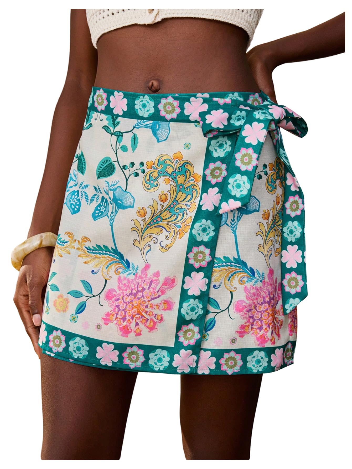 MAKEMECHIC Women's Summer Boho Wrap Mini Skirt Beach Vacation Short Skirts