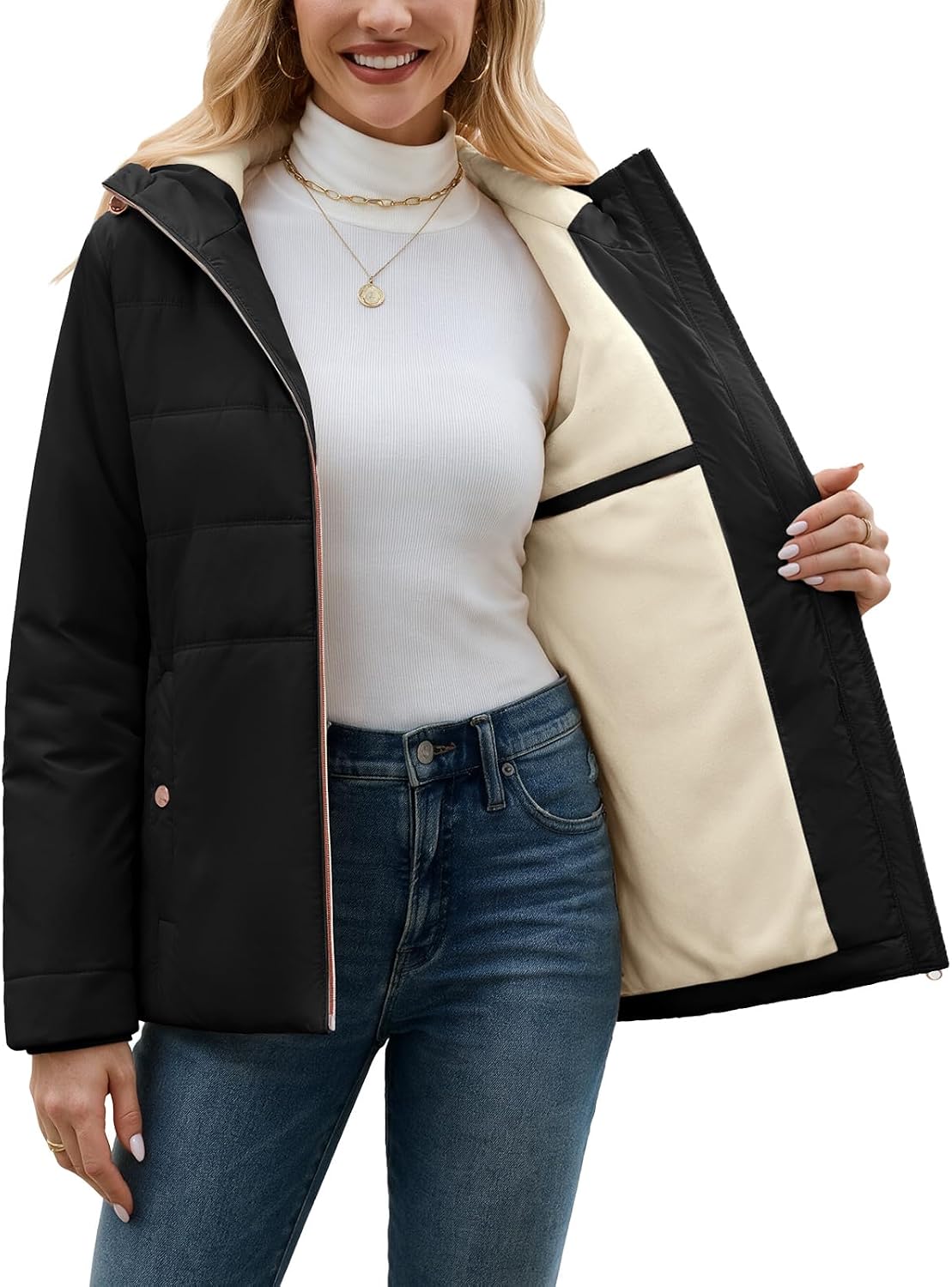 Yusongirl Women's Winter Quilted Puffer Jacket Water Repellent Fleece Lined