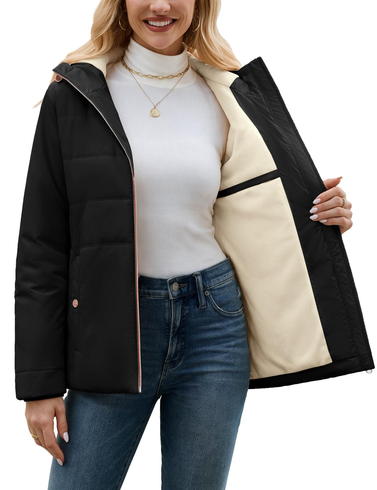 Yusongirl Women's Winter Quilted Puffer Jacket Water Repellent Fleece Lined
