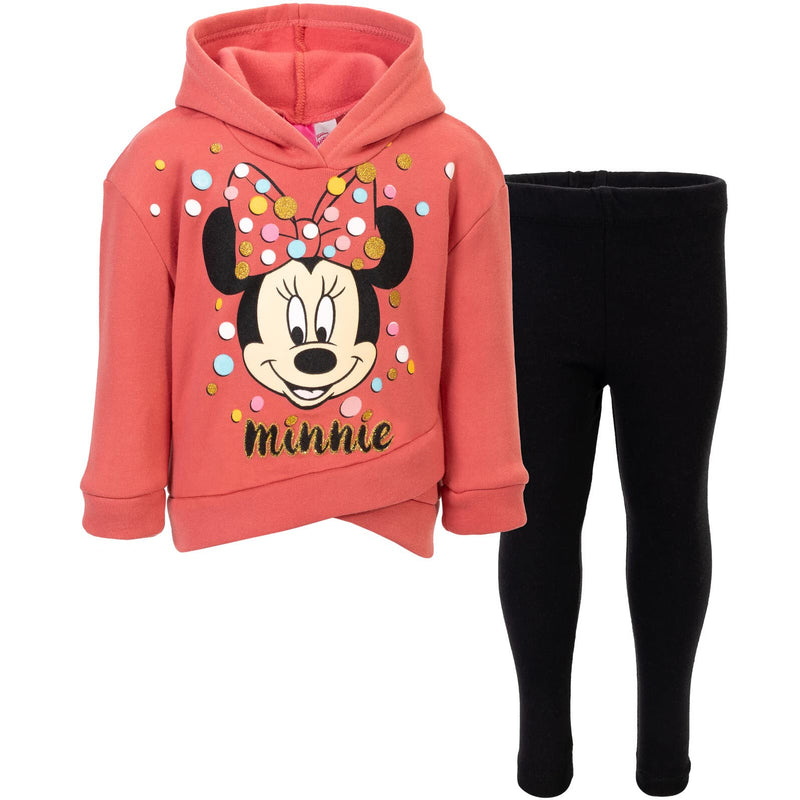 Disney Minnie Mouse Fleece Pullover Crossover Hoodie and Leggings Outfit Set Infant to Big Kid Sizes (12 Months - 14-16)