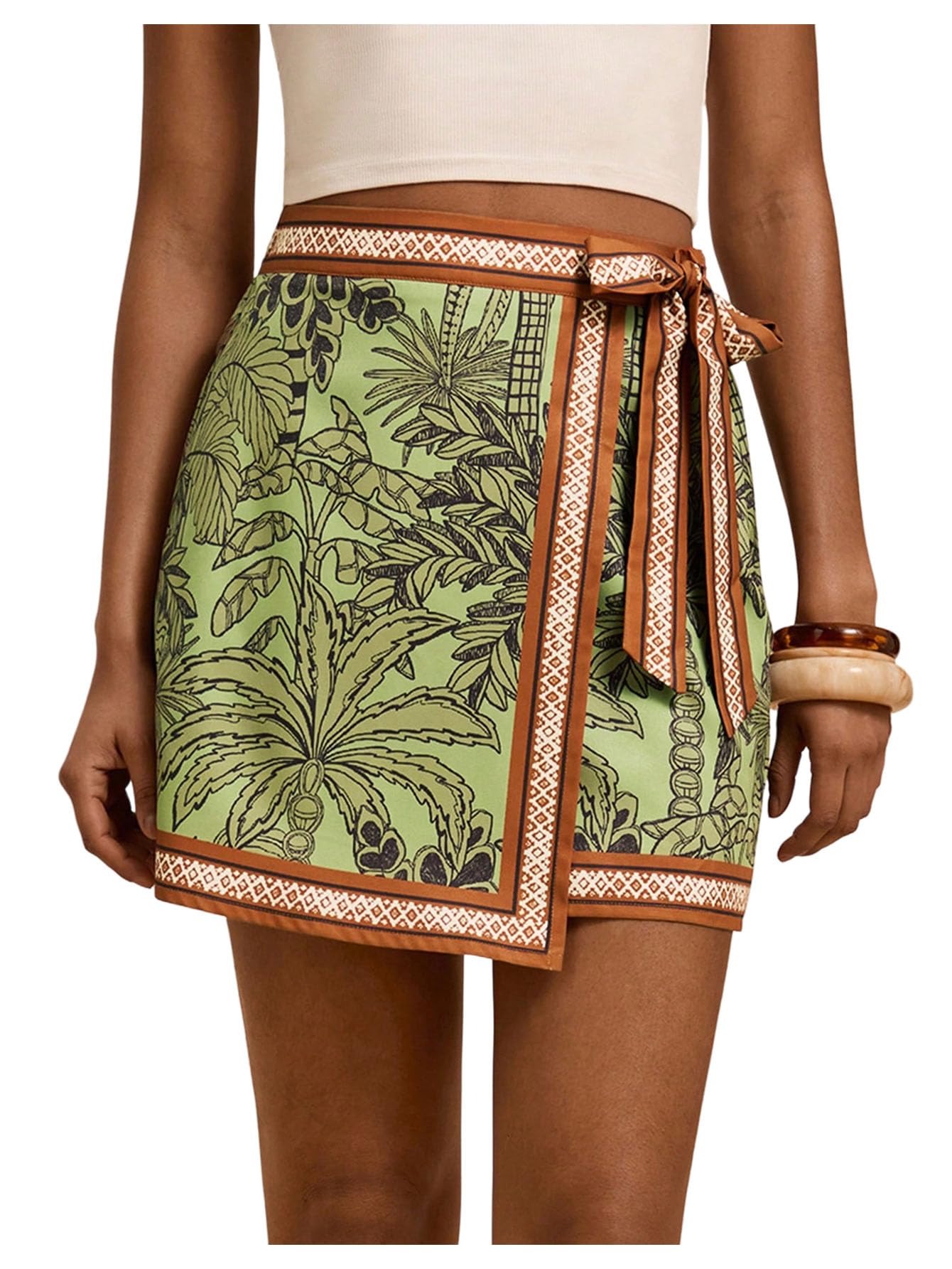 MAKEMECHIC Women's Summer Boho Wrap Mini Skirt Beach Vacation Short Skirts
