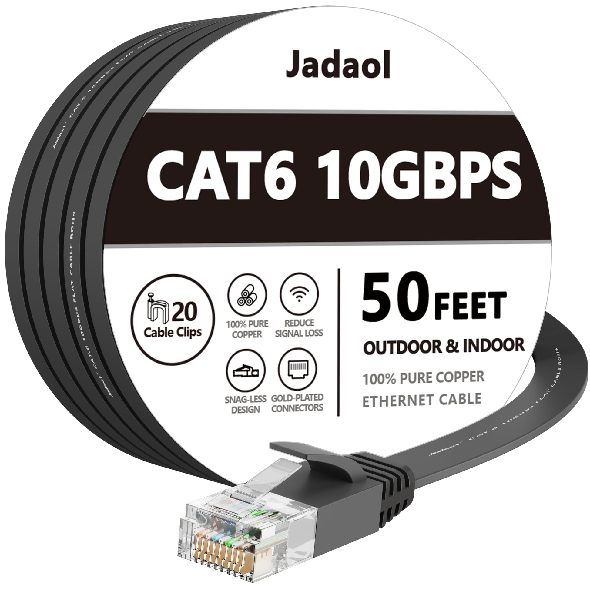 Jadaol Cat 6 Ethernet Cable 50 ft, 10Gbps Support Cat8 Cat7 Network, Flat RJ45 LAN Patch Cable, High-Speed Wired Internet Cable for Router, Modem, Switch, Gaming Consoles, PC, Streaming Devices, White