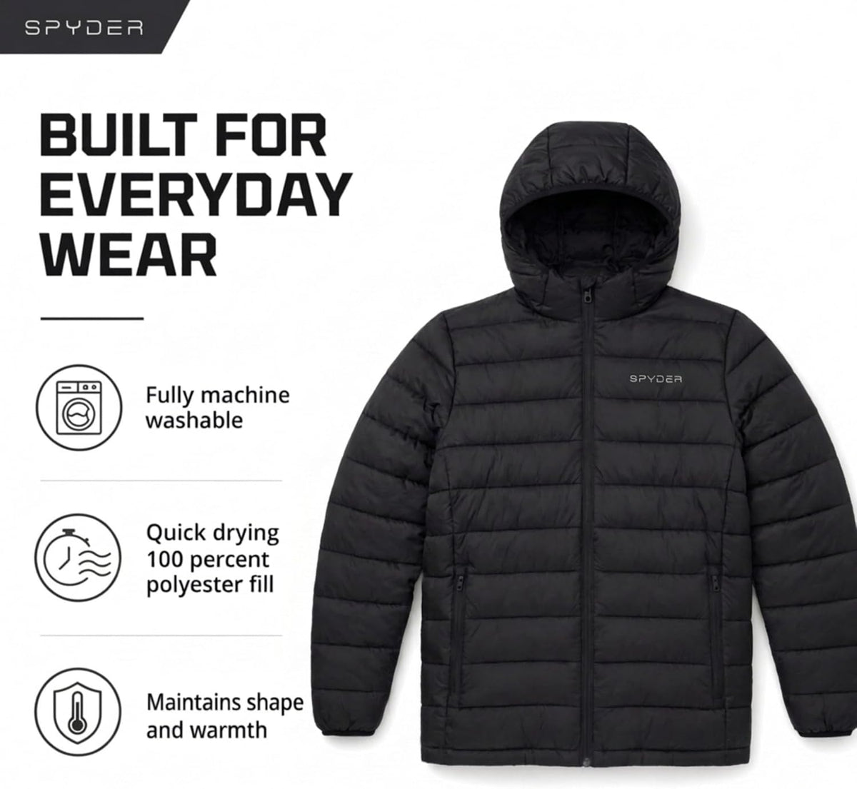 Spyder Puffer Jacket Men - Packable Lightweight Quilted Hooded Winter Coat